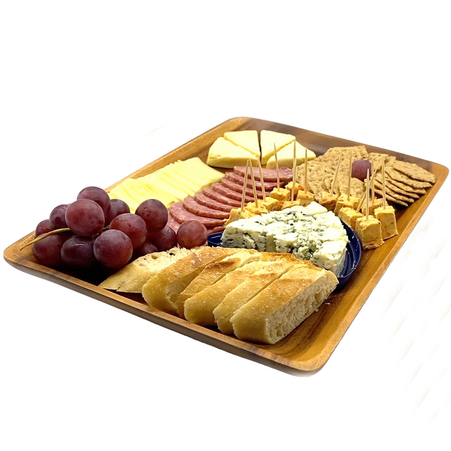 Wrightmart Acacia Wood Serving Tray – 14" Round Charcuterie Board with Handles, Solid Hardwood Platter for Entertaining and Serving