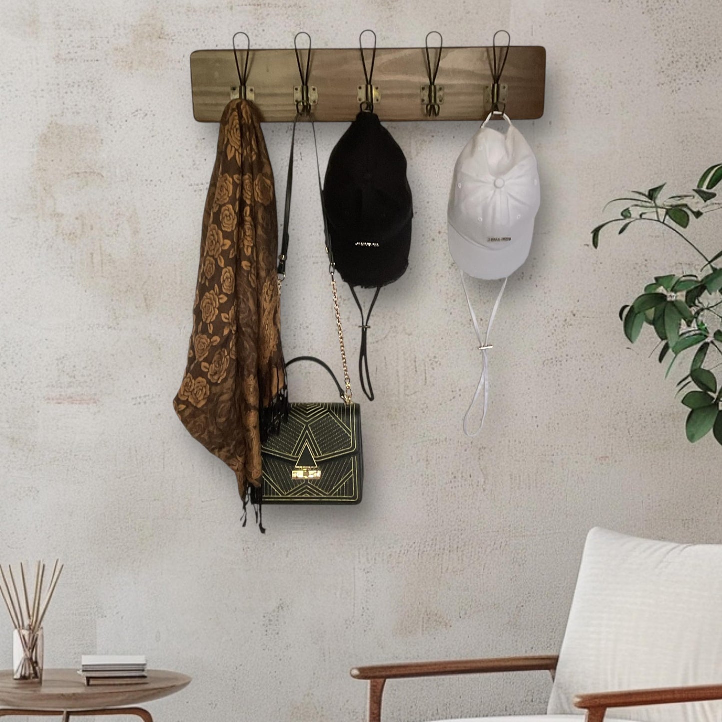 Rustic Farmhouse Wooden Coat Rack – Espresso Pine Finish, 5 Hooks, Handcrafted Wall Mounted Hanger Rack, for Entryway, Hallway, Bedroom, or Bathroom