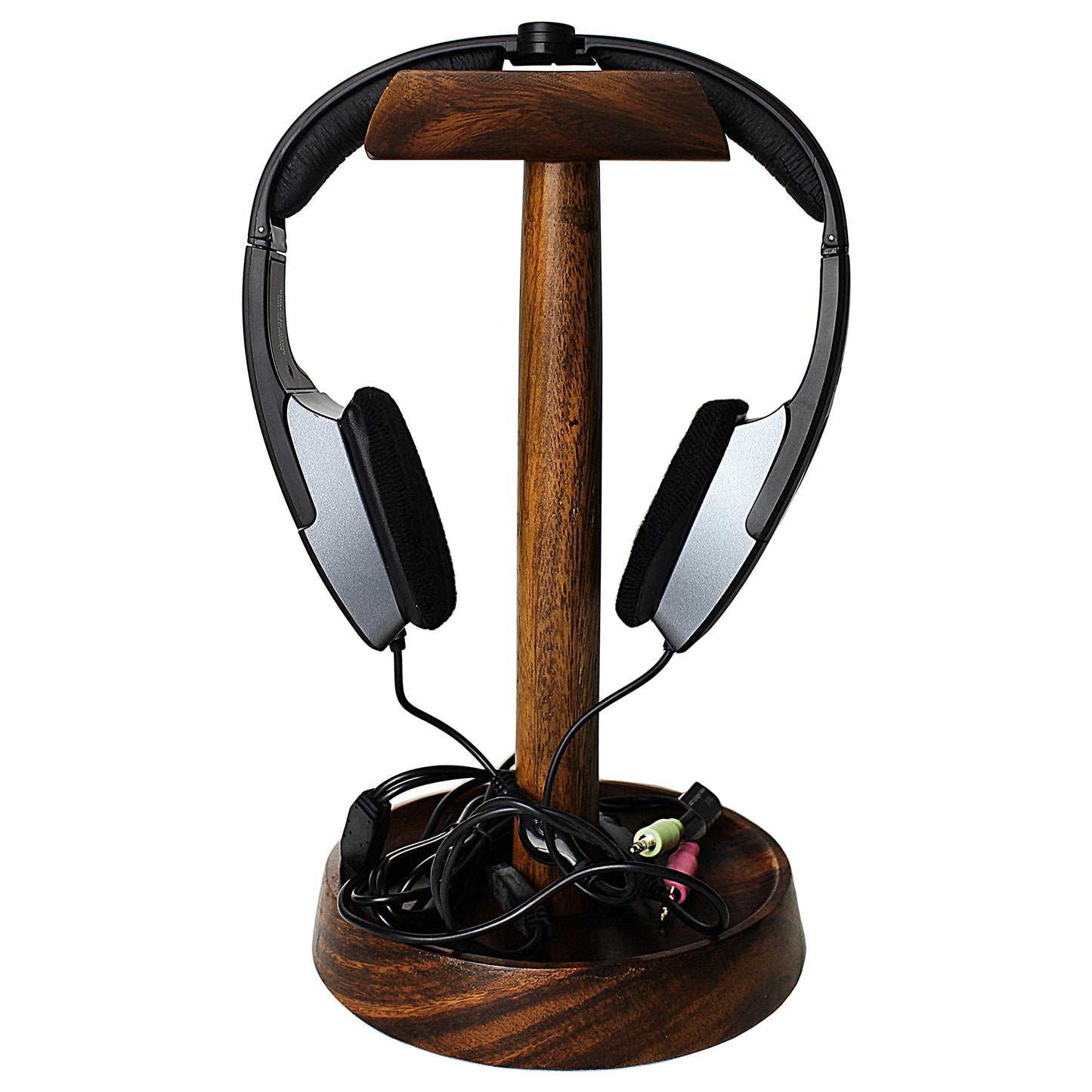 WRIGHTMART Single Wooden Headset Holder, Compact Acacia Wood Headphone Stand for Over-Ear Headphones, Compatible with Bose, Beats, Sony, Sennheiser