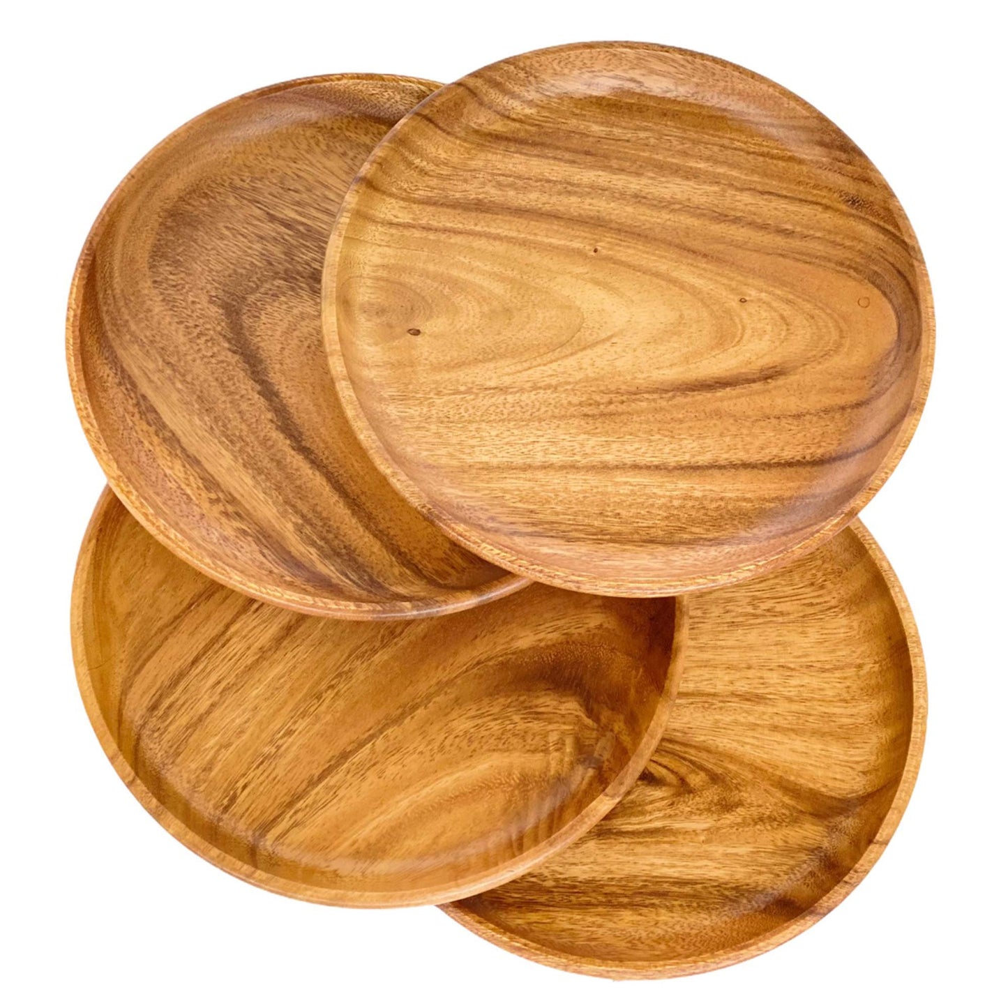 WRIGHTMART Wooden Plates, Set of 4 Wood Servers, Dinnerware Handcrafted of Acacia Hardwood, 10-Inch, Versatile Tableware, for Dinner, Lunch, Breakfast, Charger Plate, Platter, Natural