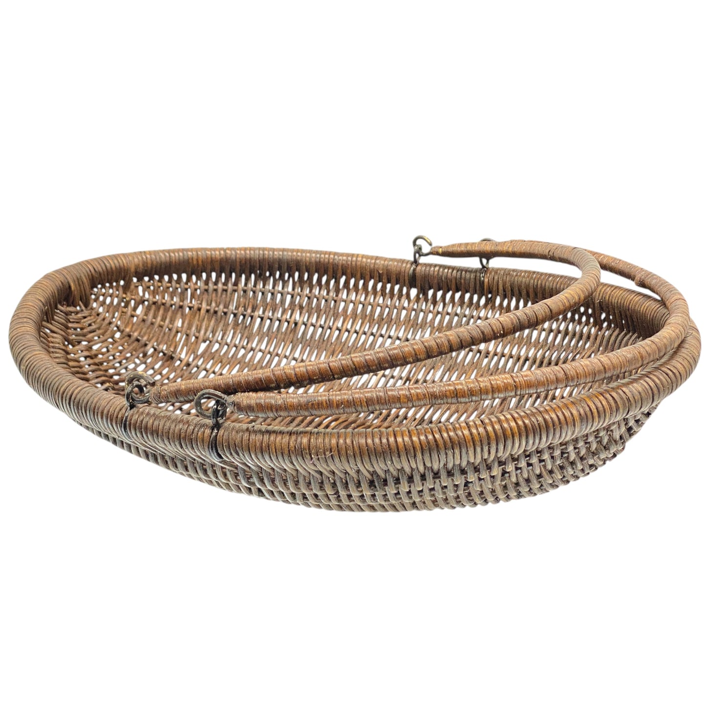 Wrightmart Oval Wicker Basket with Handles – Handwoven, Gathering & Picnic Basket, 16" x 12", Natural Steel-Framed Storage Basket for Farmhouse Decor