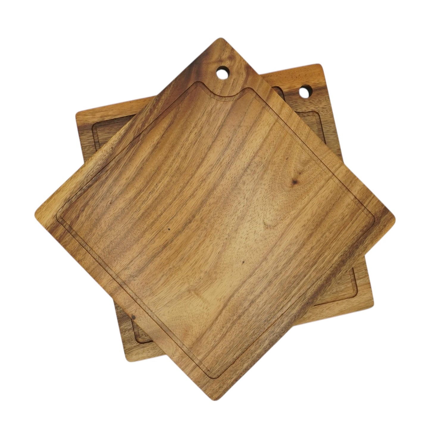 Acacia Wood Square Plates, Set of 2, 12" Steak Plates, Handmade Solid Wood Dinnerware