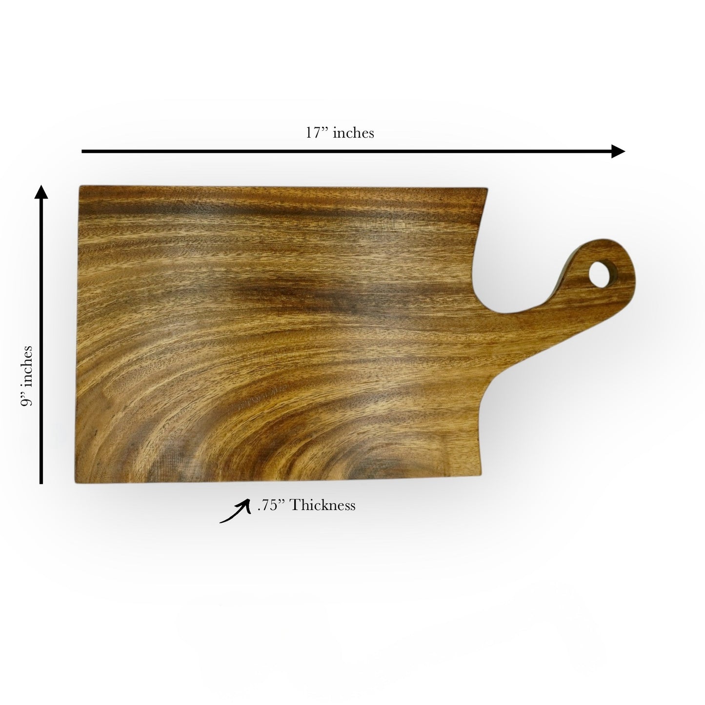 Acacia Wood Cutting Board with Handle, Solid Joint-Free Wood, 15" x 8"