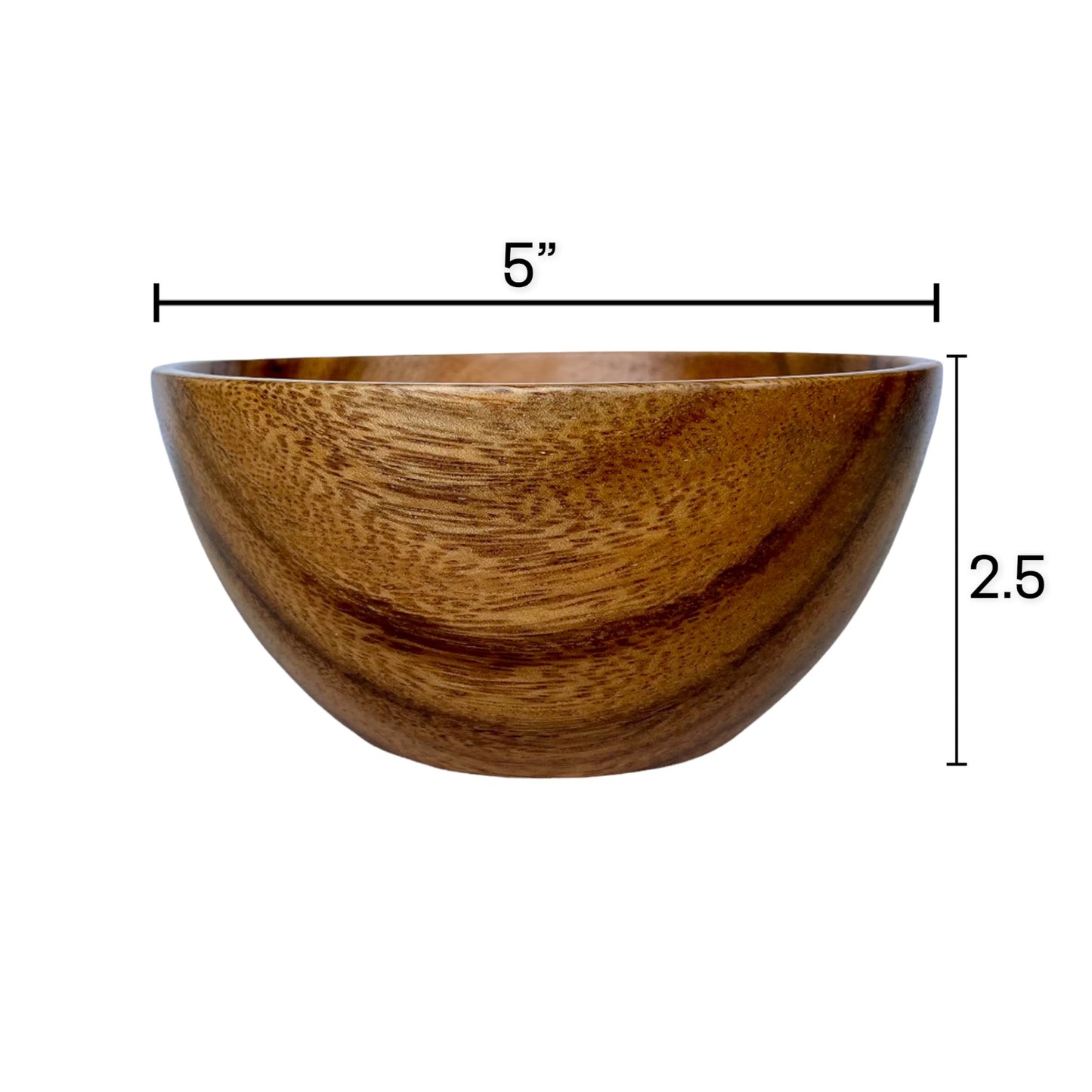 Acacia Wood Bowls, 5" Set of 4, Handcrafted Round Wood Bowls