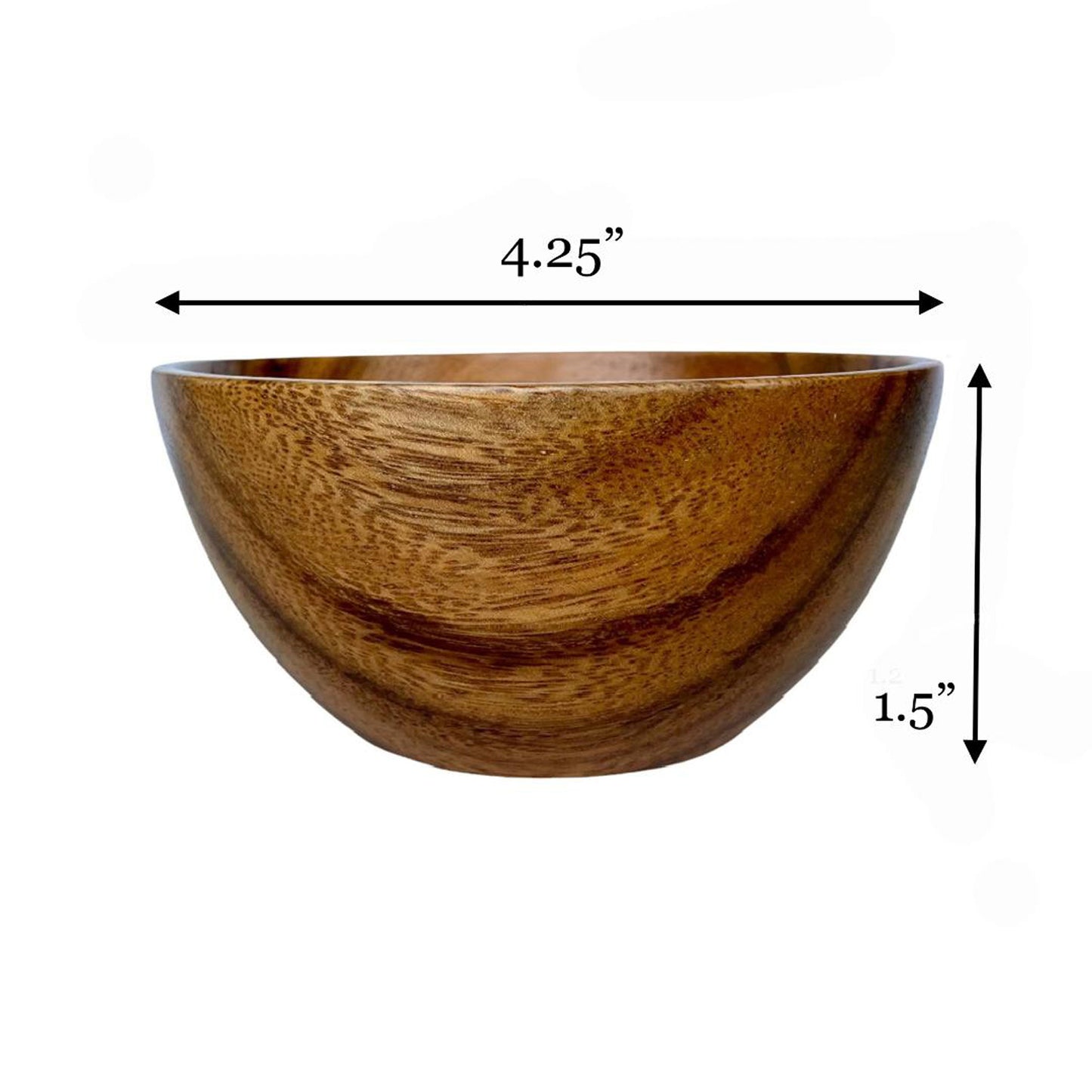 Acacia Wood Bowls, 4.25" Set of 4, Handcrafted Round Wood Bowls