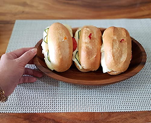 Small Oval Acacia Bowls – Serving Dish for Salad, Fruit, Bread, Dough Rising, Jewelry & Coin Catchall (10.75" x 7" x 1.5")