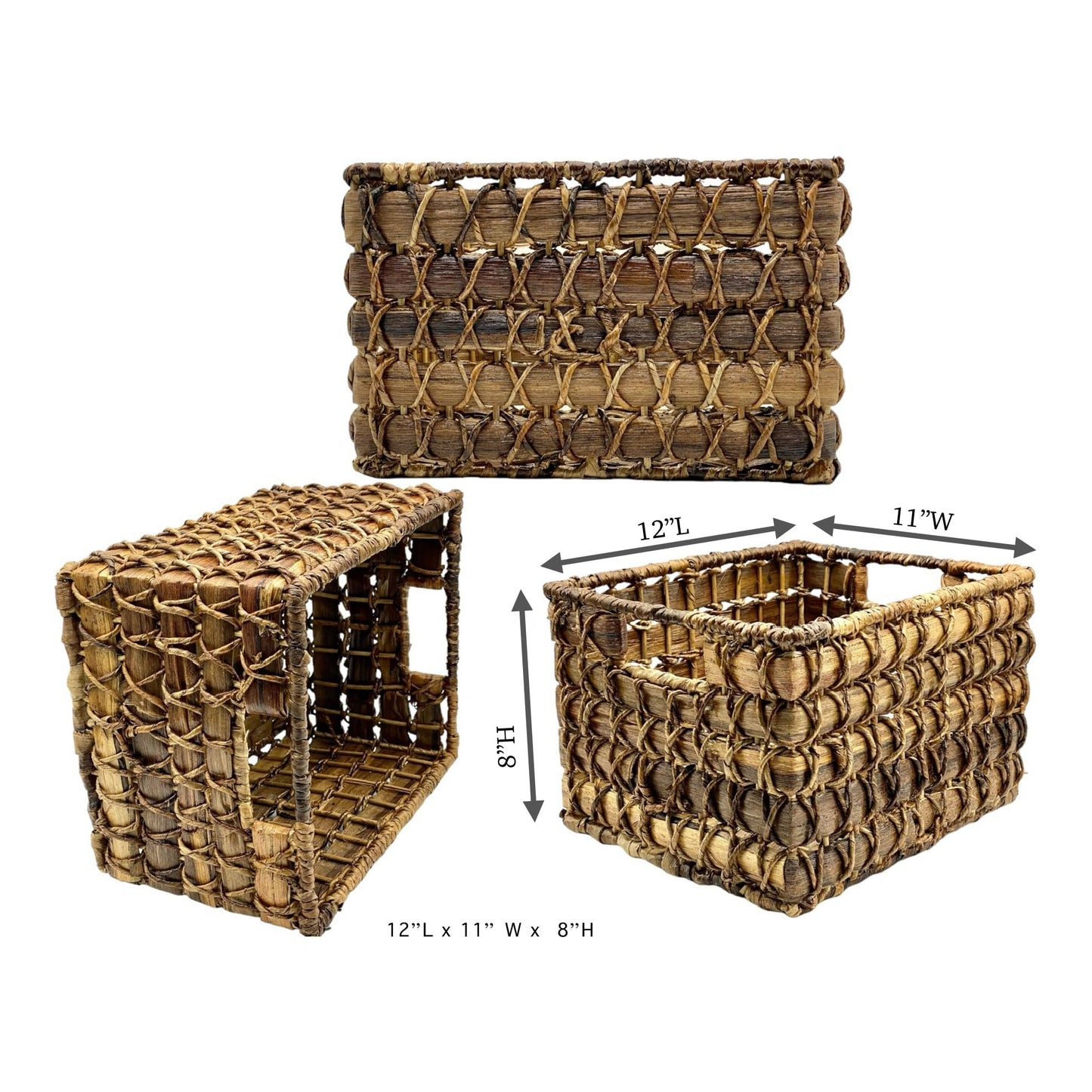 Wrightmart Storage Baskets, Natural Handwoven Seagrass Set of 3, Decorative Home Organizer for Shelves, Pantry, Living Room, Bedroom, Office (Natural Abaca Weave)