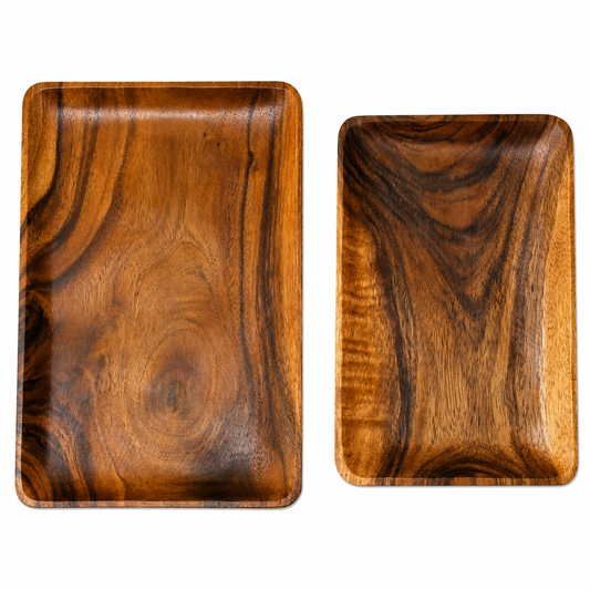 Wrightmart Acacia Wood Rectangular Serving Trays, Set of 2 - Large 14x10 and Medium 12x8