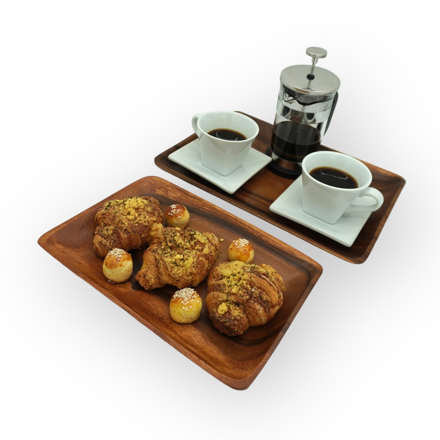 Wrightmart Acacia Wood Serving Tray – 14" Round Charcuterie Board with Handles, Solid Hardwood Platter for Entertaining and Serving