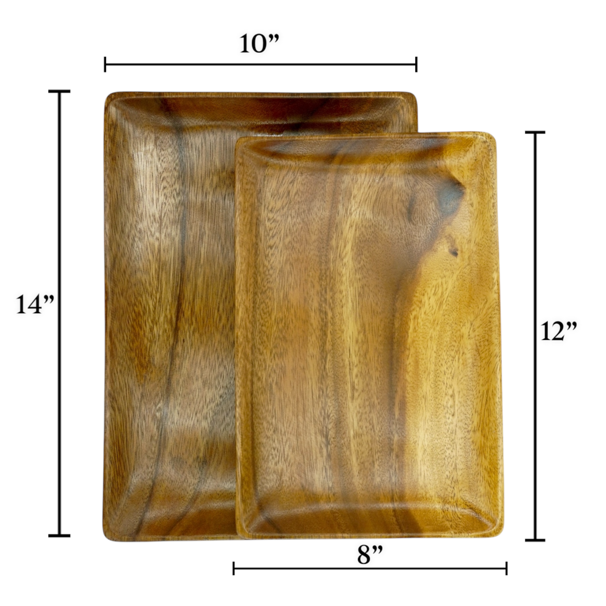 Acacia Wood Serving Tray Set of 2 - dimensions, 14x10 and 12x8 inches