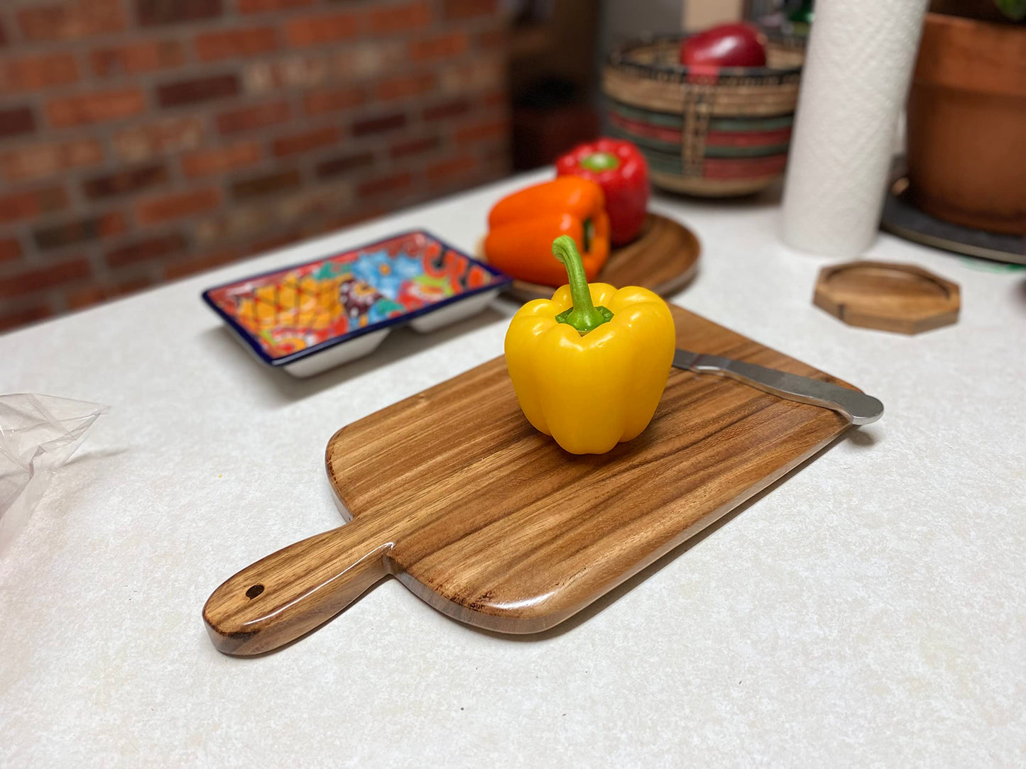 Wood Kitchen Cutting Serving Charcuterie Board with Handle, Handmade, Solid, Joint Free, Double-Sided, Continuous Beautiful Wood Grains