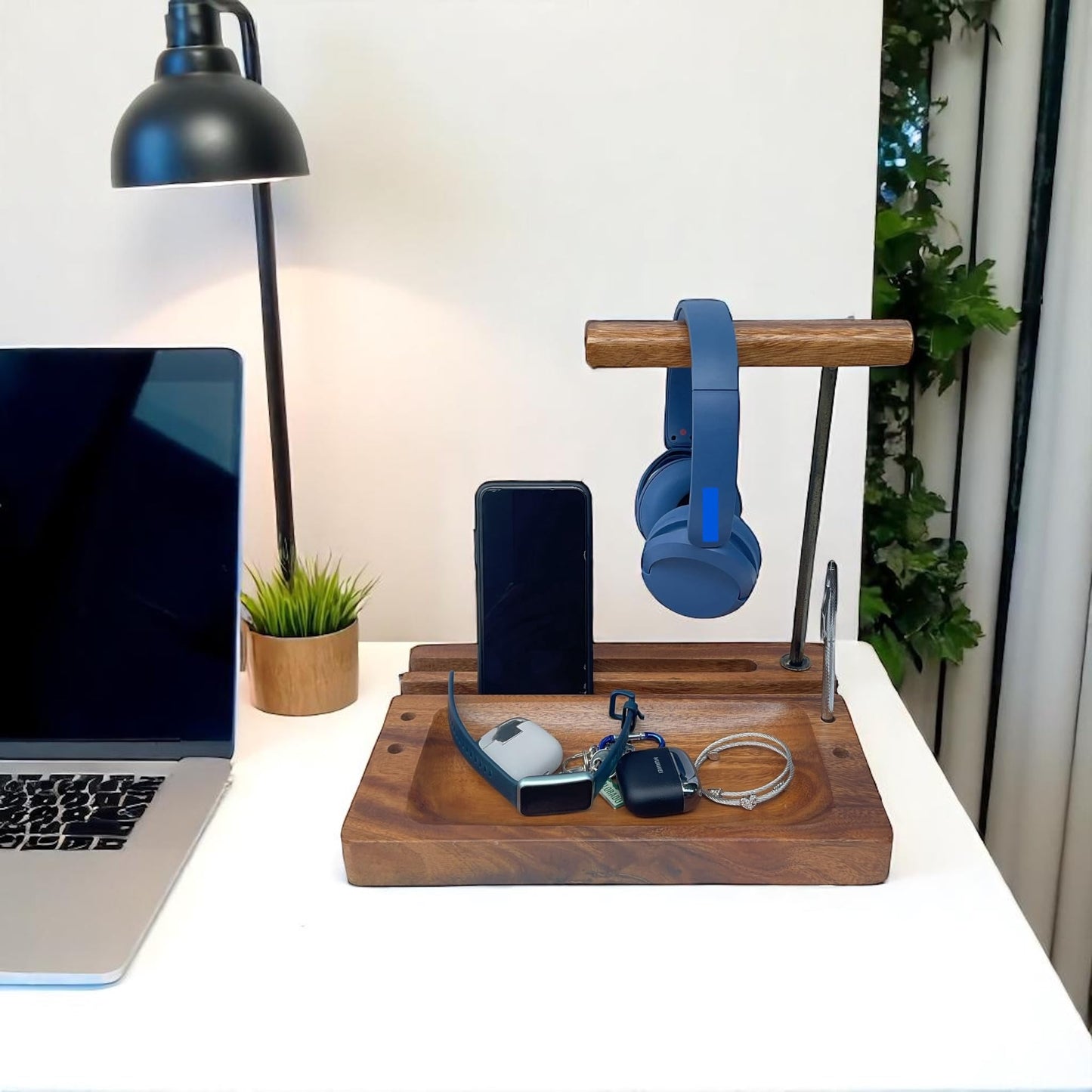 WRIGHTMART Wooden Headphone Stand for Over-Ear Headphones, Cell Phone, iPad, iPhone, Compatible with Bose, Beats, Sony, Sennheiser, Made from Beautiful Acacia Wood