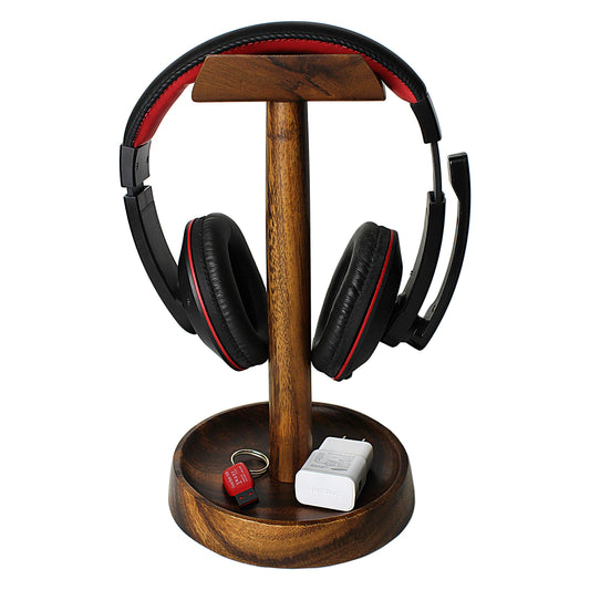 WRIGHTMART Single Wooden Headset Holder, Compact Acacia Wood Headphone Stand for Over-Ear Headphones, Compatible with Bose, Beats, Sony, Sennheiser
