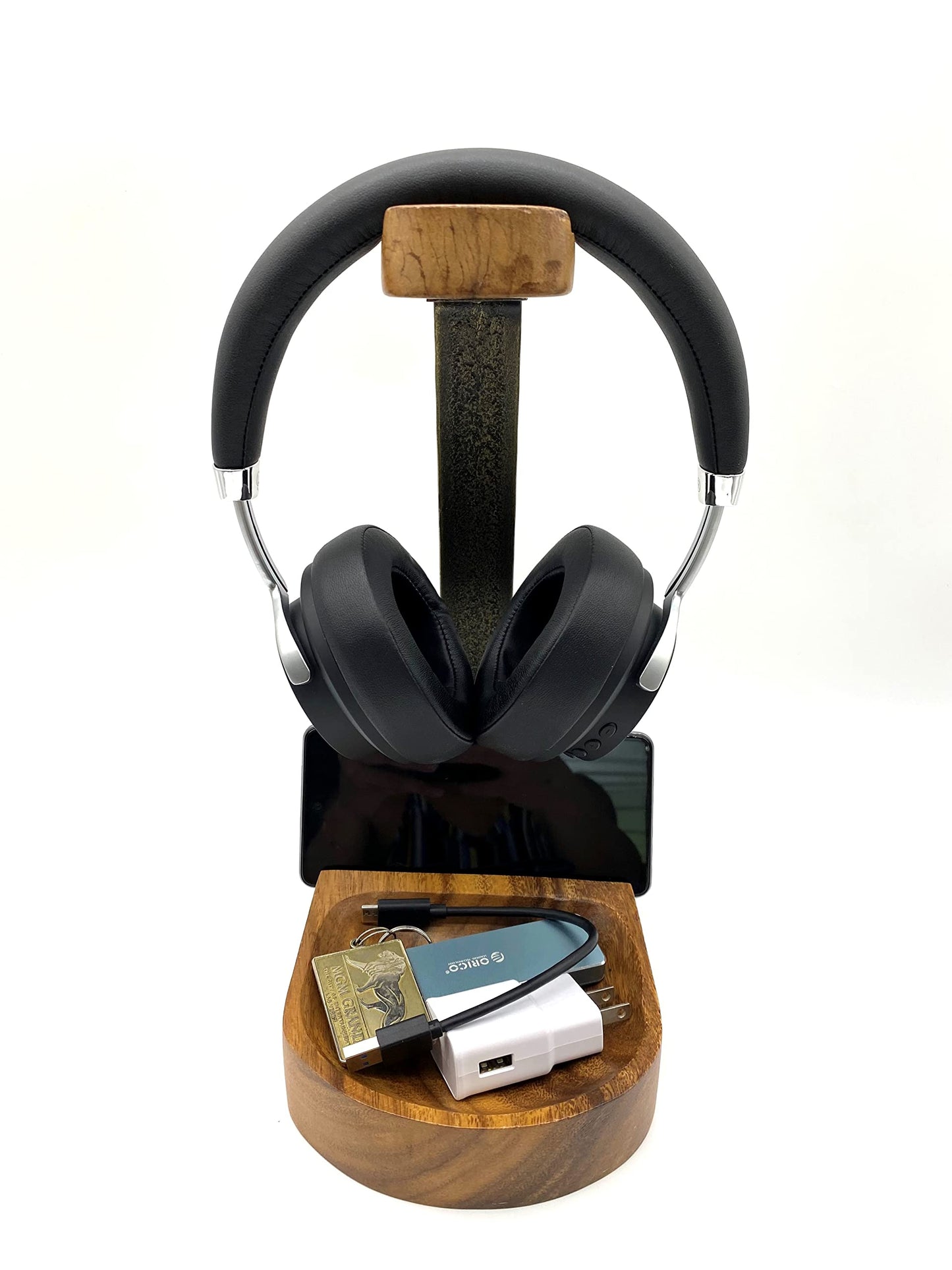 WRIGHTMART Wooden Headphone Stand for Over-Ear Headphones, Cell Phone, iPad, iPhone, Compatible with Bose, Beats, Sony, Sennheiser, Made from Beautiful Acacia Wood