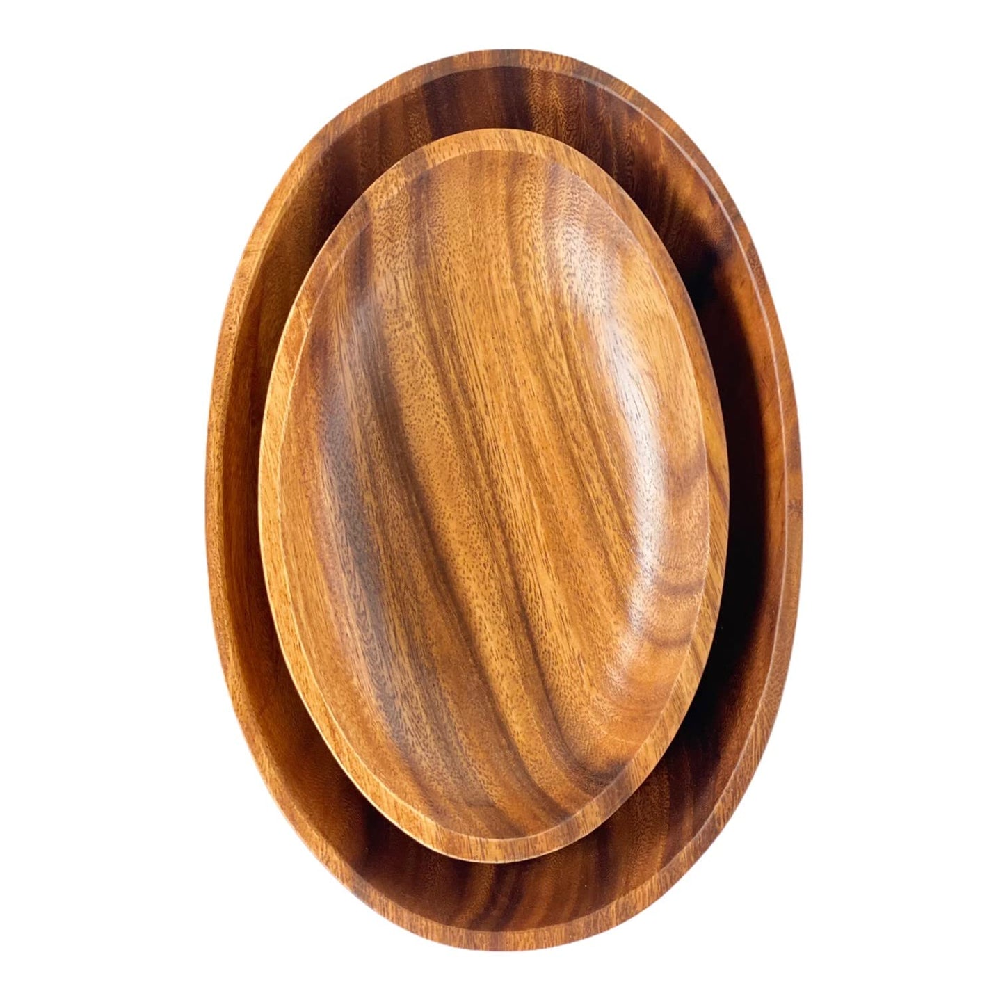 WRIGHTMART Oval Acacia Wood Serving Bowl Set of 3, Handcrafted, Rustic, Durable, Sustainably Sourced, Salad or Fruit Bowl for Kitchen Counter, Decorative Tabletop Centrepiece, 1 Large, 2 Small Bowl