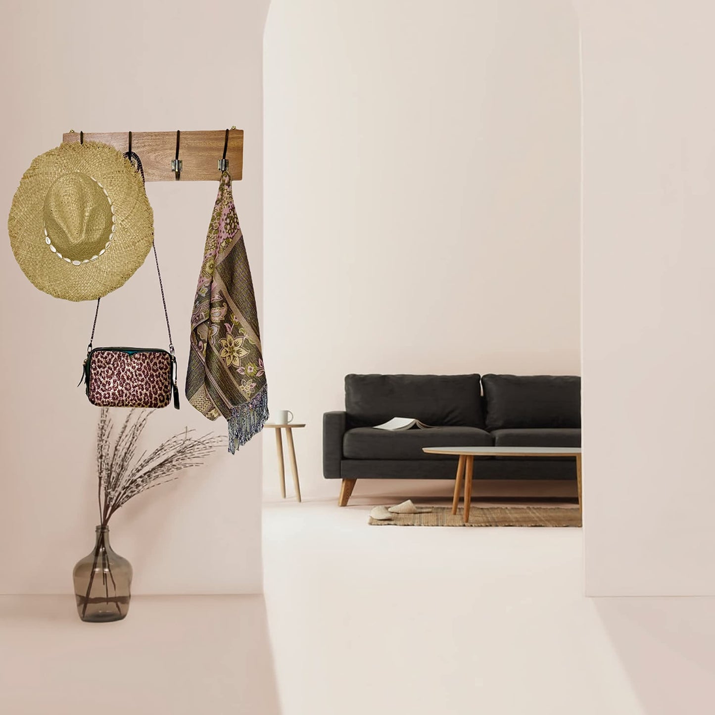 Rustic Farmhouse Wooden Coat Racks – Handcrafted Wall Mounted Hanger Racks with 4–5 Hooks in Reclaimed Wood, Mahogany & Pine, Perfect for Entryway, Hallway, Bedroom, or Bathroom