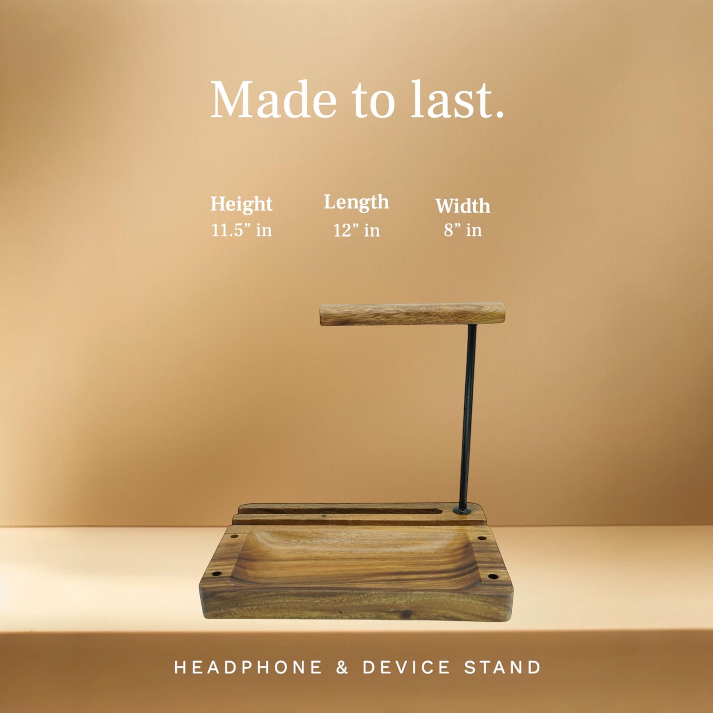 WRIGHTMART Wooden Headphone Stand for Over-Ear Headphones, Cell Phone, iPad, iPhone, Compatible with Bose, Beats, Sony, Sennheiser, Made from Beautiful Acacia Wood