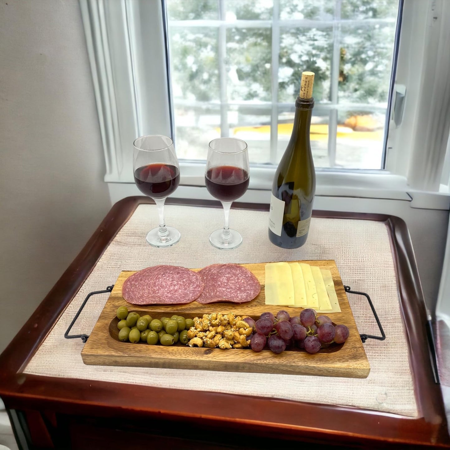 Wood Kitchen Cutting Serving Charcuterie Board with Handle, Handmade, Solid, Joint Free, Double-Sided, Continuous Beautiful Wood Grains