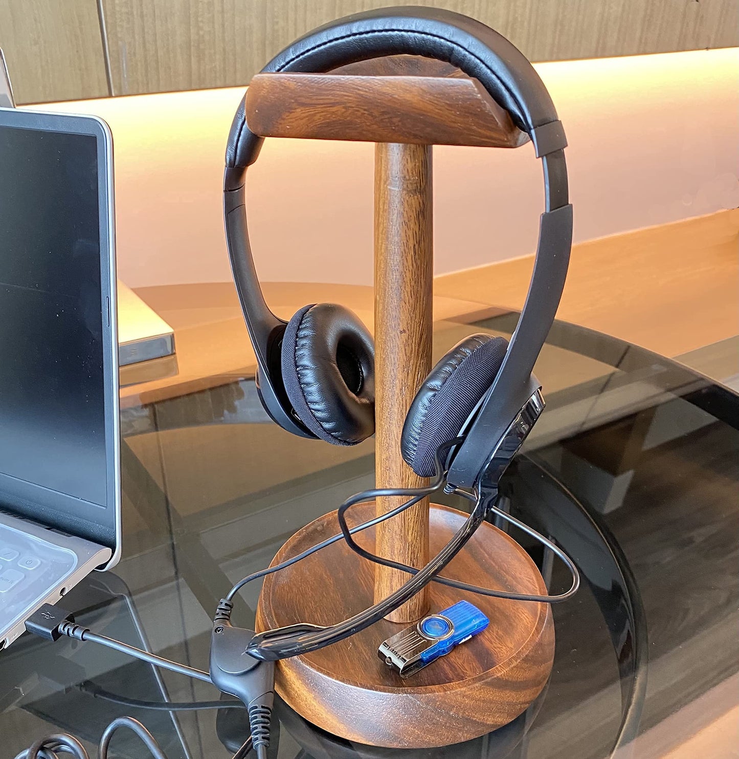 WRIGHTMART Wooden Headphone Stand for Over-Ear Headphones, Cell Phone, iPad, iPhone, Compatible with Bose, Beats, Sony, Sennheiser, Made from Beautiful Acacia Wood