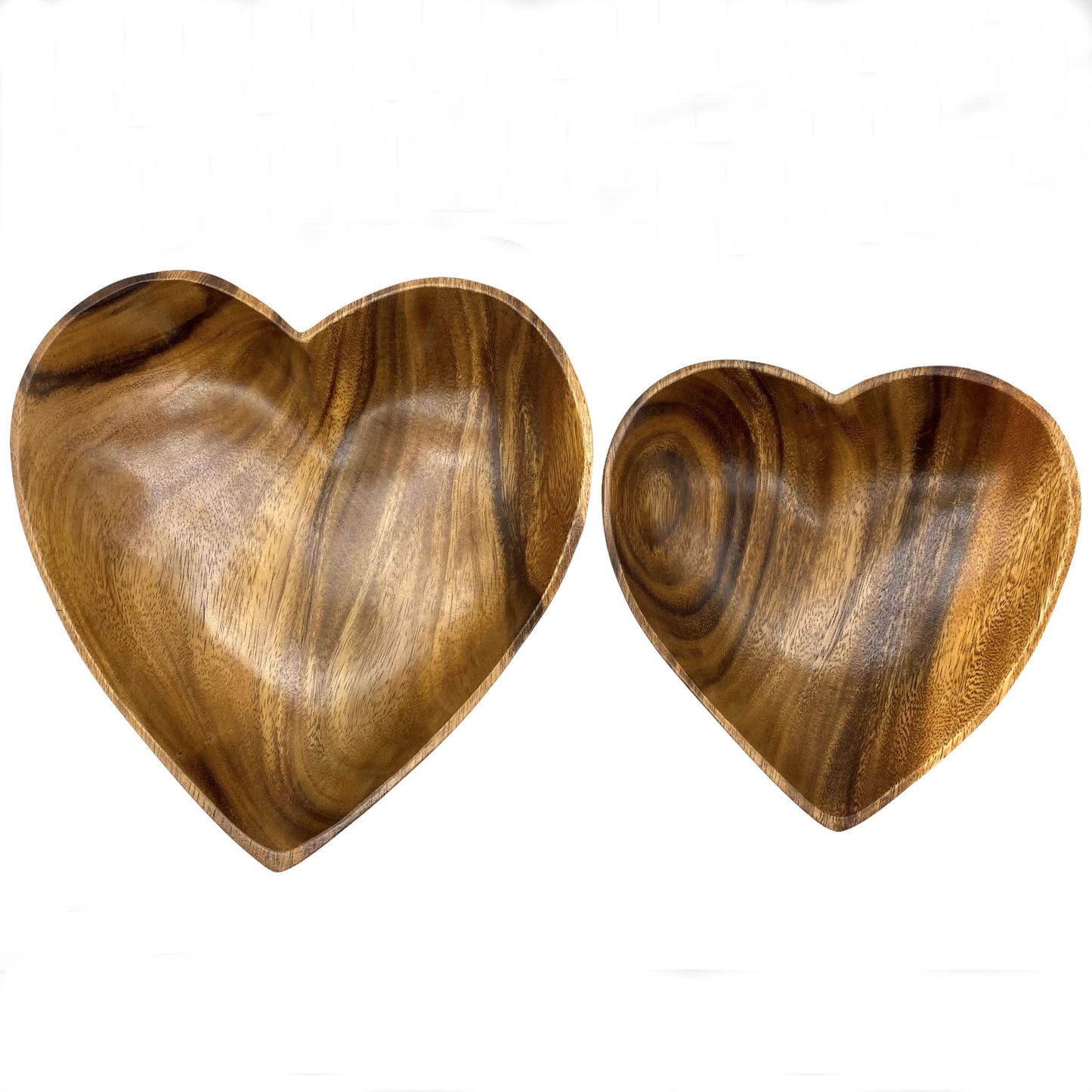 WRIGHTMART Wooden Bowl Set of 2, Heart Shaped, Versatile Bowls for Serving Salads, Nut Mixes, or as Catchall for Jewelry, Rings, and Coins, Durable Acacia Wood Construction, Handcarved