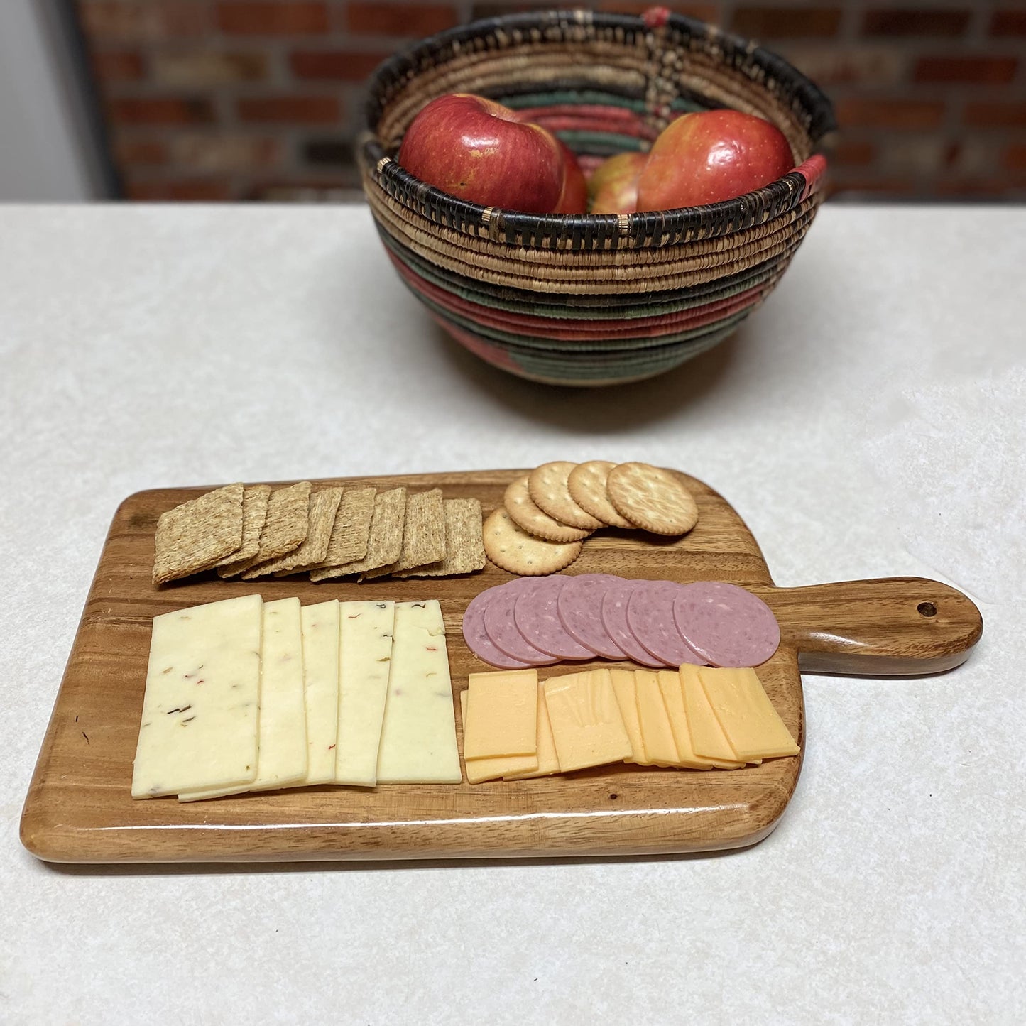 Wood Kitchen Cutting Serving Charcuterie Board with Handle, Handmade, Solid, Joint Free, Double-Sided, Continuous Beautiful Wood Grains