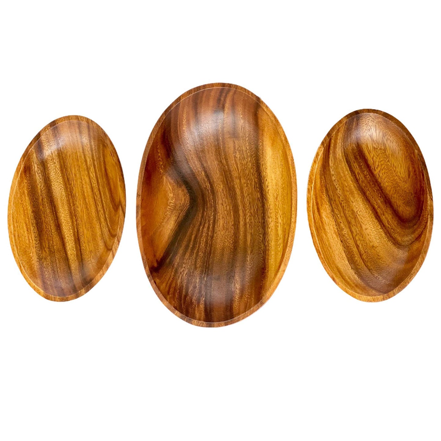 WRIGHTMART Oval Acacia Wood Serving Bowl Set of 3, Handcrafted, Rustic, Durable, Sustainably Sourced, Salad or Fruit Bowl for Kitchen Counter, Decorative Tabletop Centrepiece, 1 Large, 2 Small Bowl