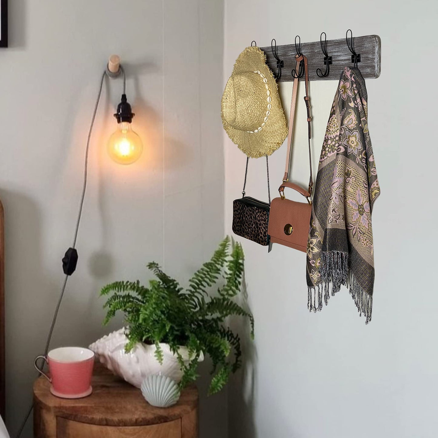 Rustic Farmhouse Wooden Coat Racks – Handcrafted Wall Mounted Hanger Racks with 4–5 Hooks in Reclaimed Wood, Mahogany & Pine, Perfect for Entryway, Hallway, Bedroom, or Bathroom