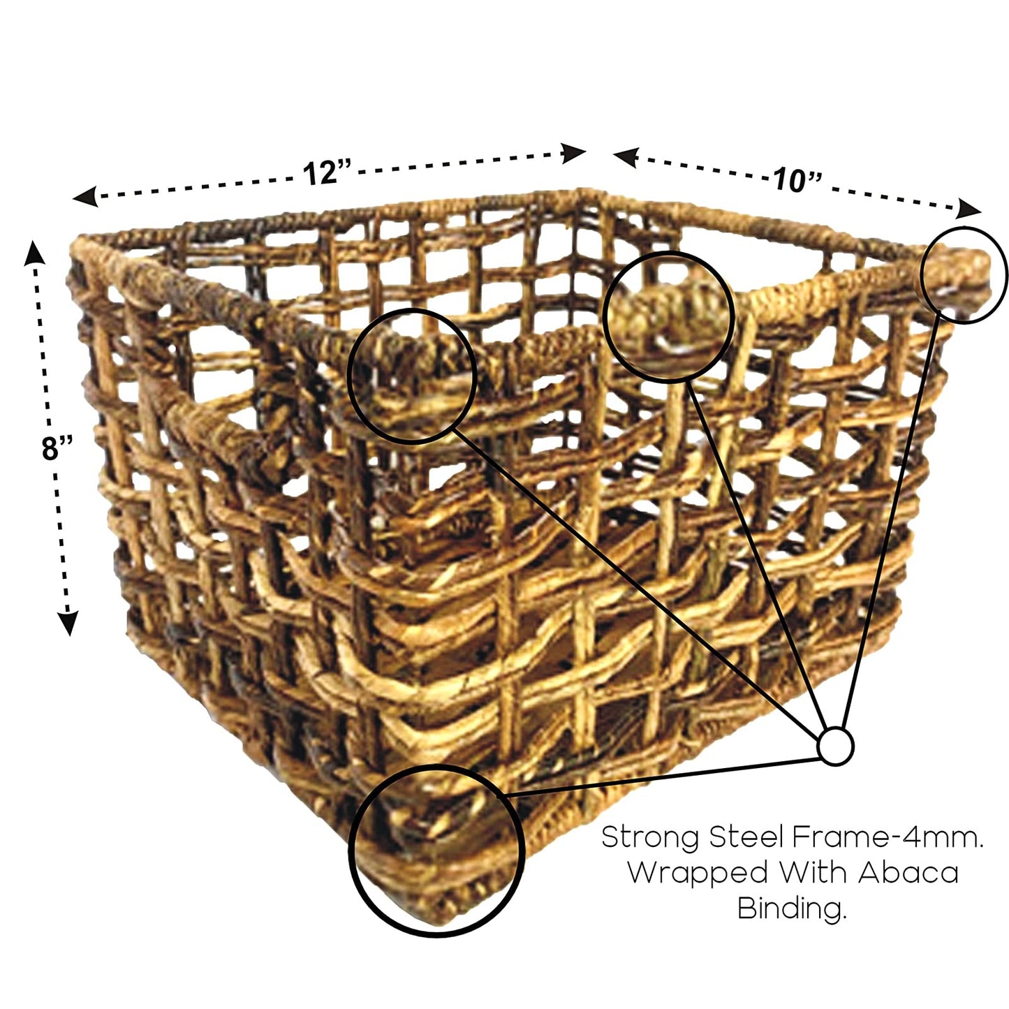 Wrightmart Storage Baskets, Natural Handwoven Seagrass Set of 3, Decorative Home Organizer for Shelves, Pantry, Living Room, Bedroom, Office (Natural Abaca Weave)