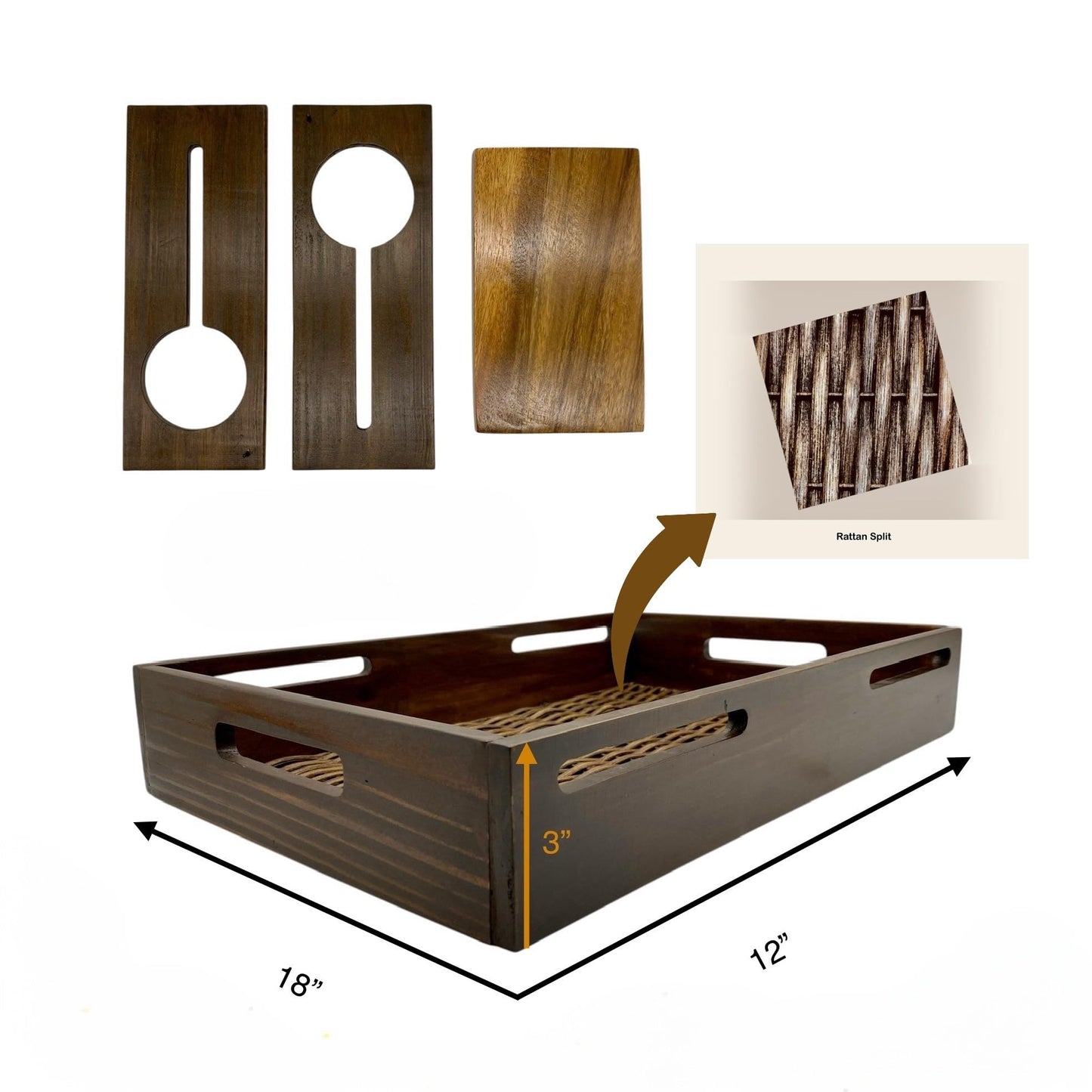 Wrightmart Wood Serving Tray with Wine Bottle and Glass Holder, Acacia Charcuterie Board, and Cut-Out Handles - Holds 2 Bottles and 4 Glasses, Fits Champagne Size Bottle