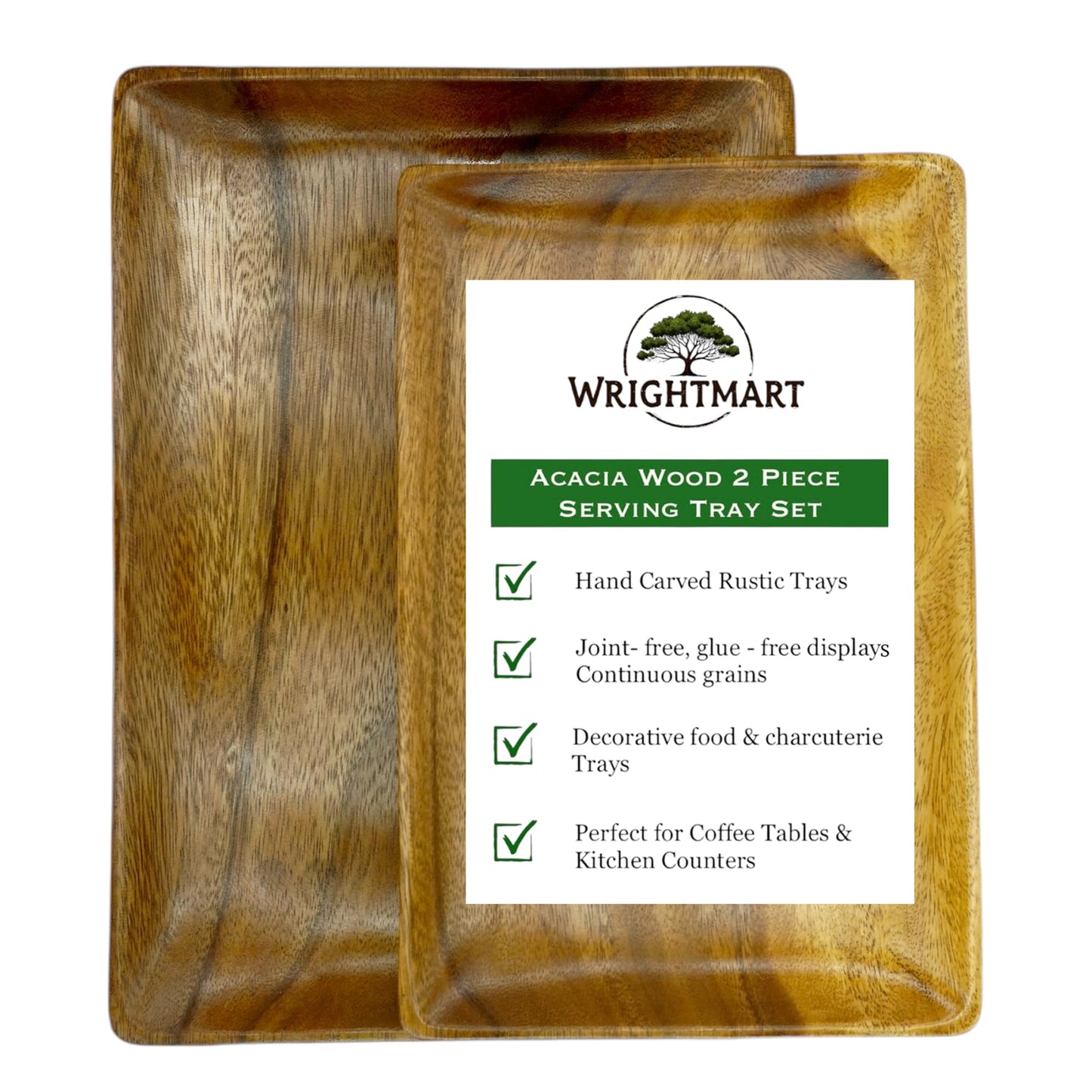 Wrightmart Acacia Wood Cheese Tray and Serving Board with Handles – Large Round Charcuterie Circle Board, Hardwood Platter for Entertaining and Serving, 14" Diameter