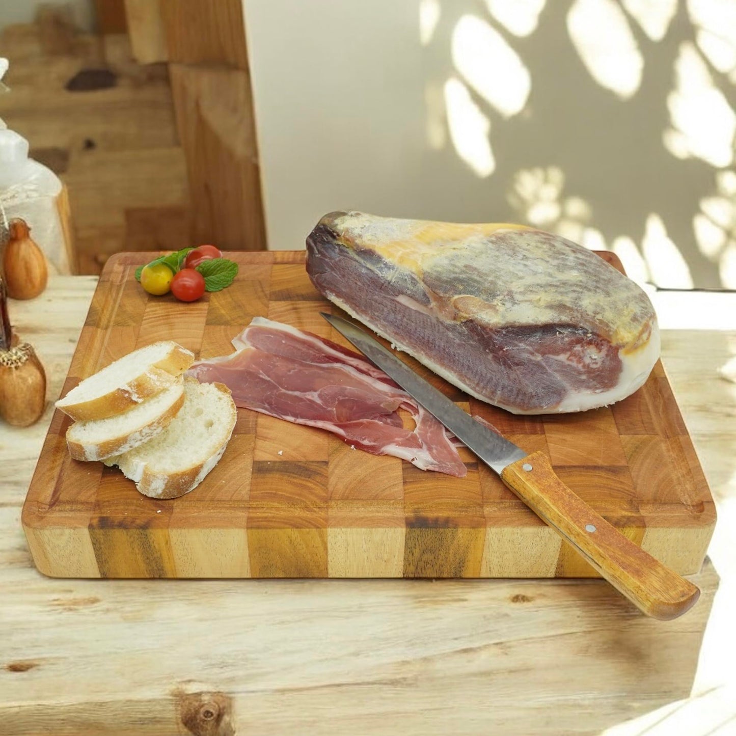 Wood Kitchen Cutting Serving Charcuterie Board with Handle, Handmade, Solid, Joint Free, Double-Sided, Continuous Beautiful Wood Grains