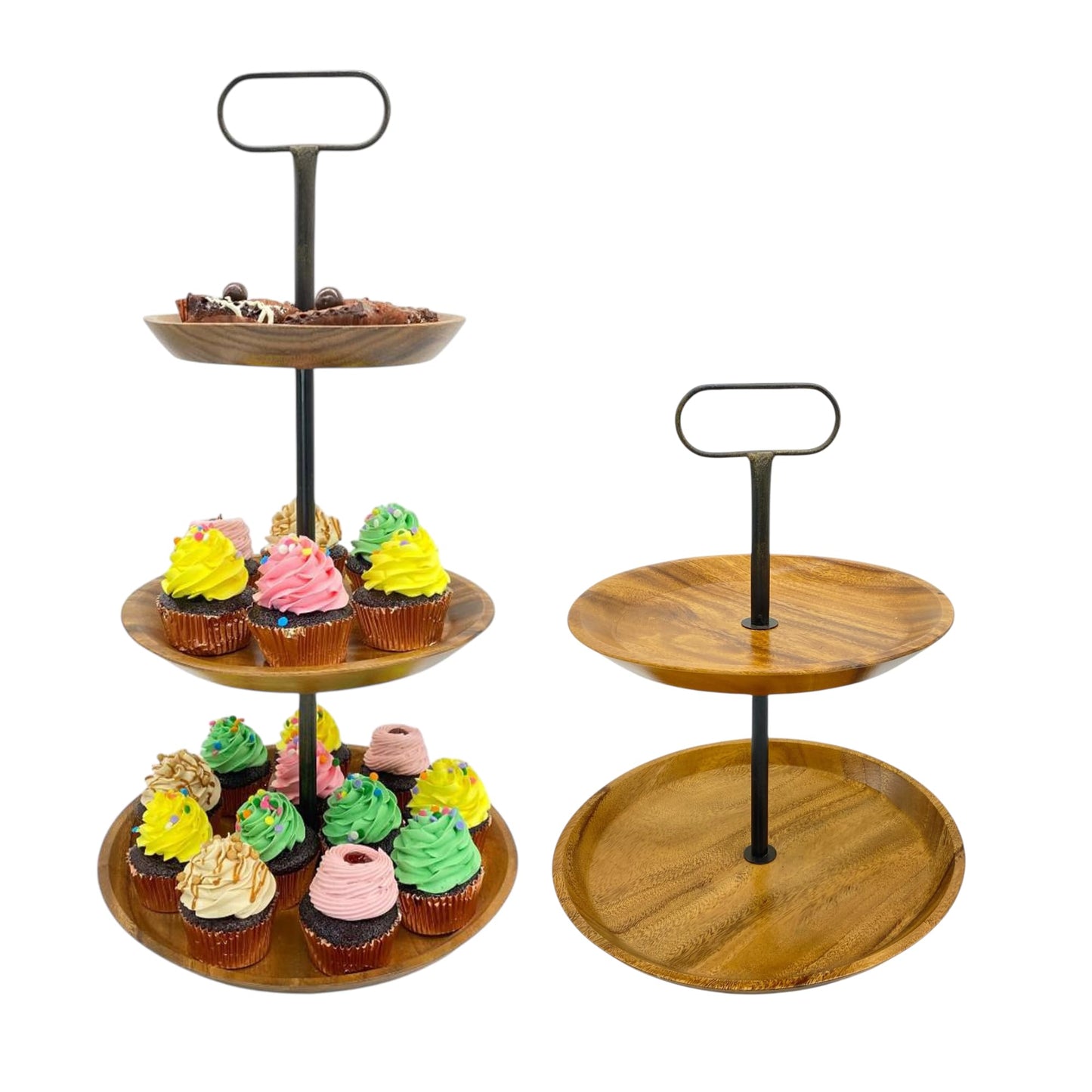 Wrightmart Acacia Wood Cheese Tray and Serving Board with Handles – Large Round Charcuterie Circle Board, Hardwood Platter for Entertaining and Serving, 14" Diameter