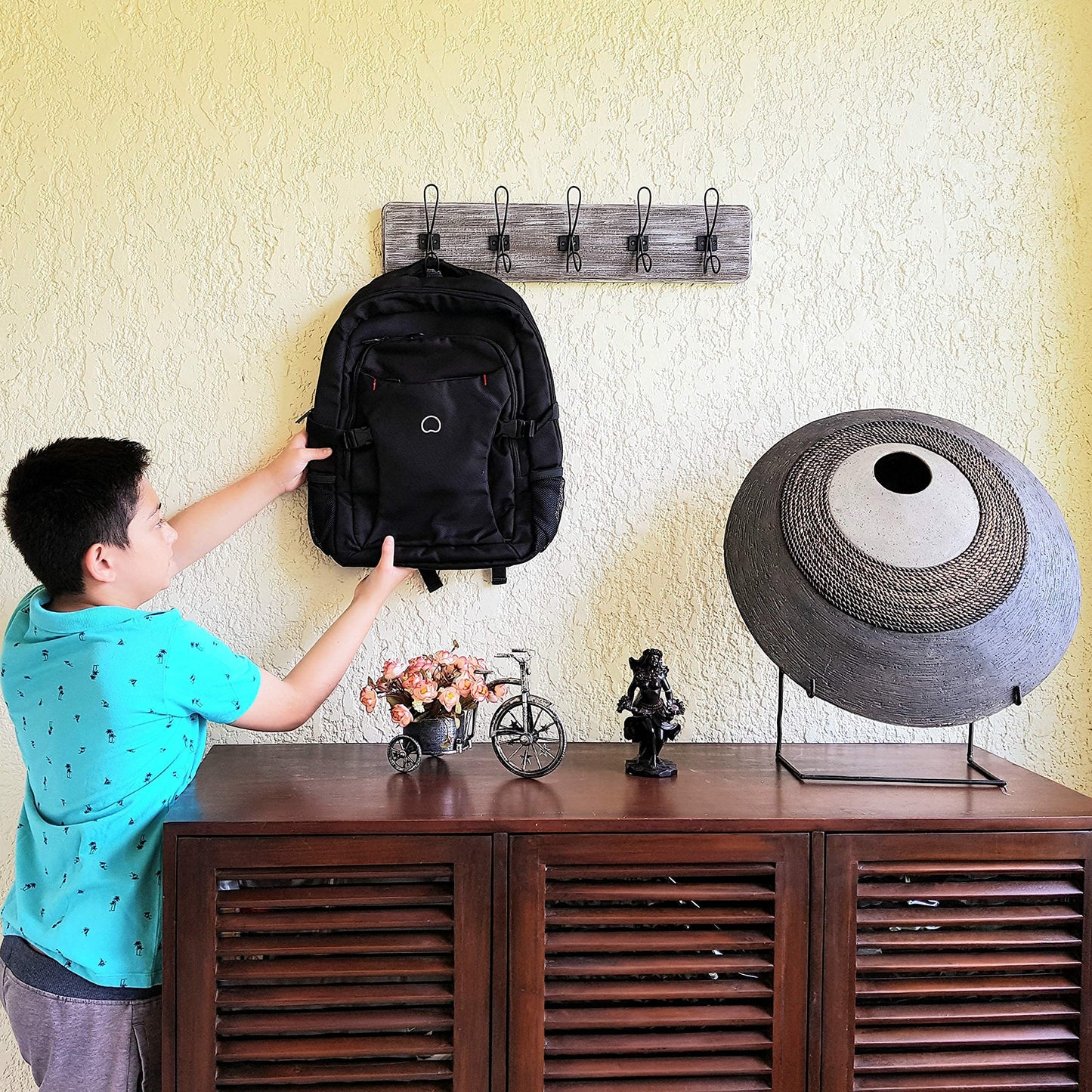 Rustic Farmhouse Wooden Coat Racks – Handcrafted Wall Mounted Hanger Racks with 4–5 Hooks in Reclaimed Wood, Mahogany & Pine, Perfect for Entryway, Hallway, Bedroom, or Bathroom