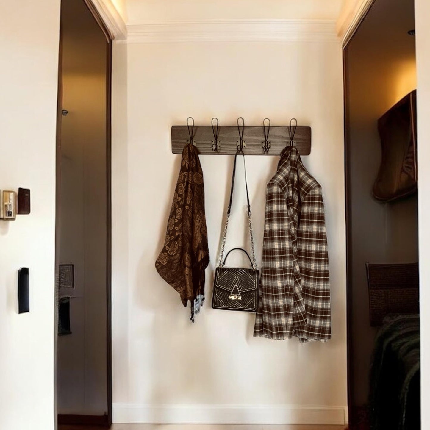 Rustic Farmhouse Wooden Coat Racks – Handcrafted Wall Mounted Hanger Racks with 4–5 Hooks in Reclaimed Wood, Mahogany & Pine, Perfect for Entryway, Hallway, Bedroom, or Bathroom