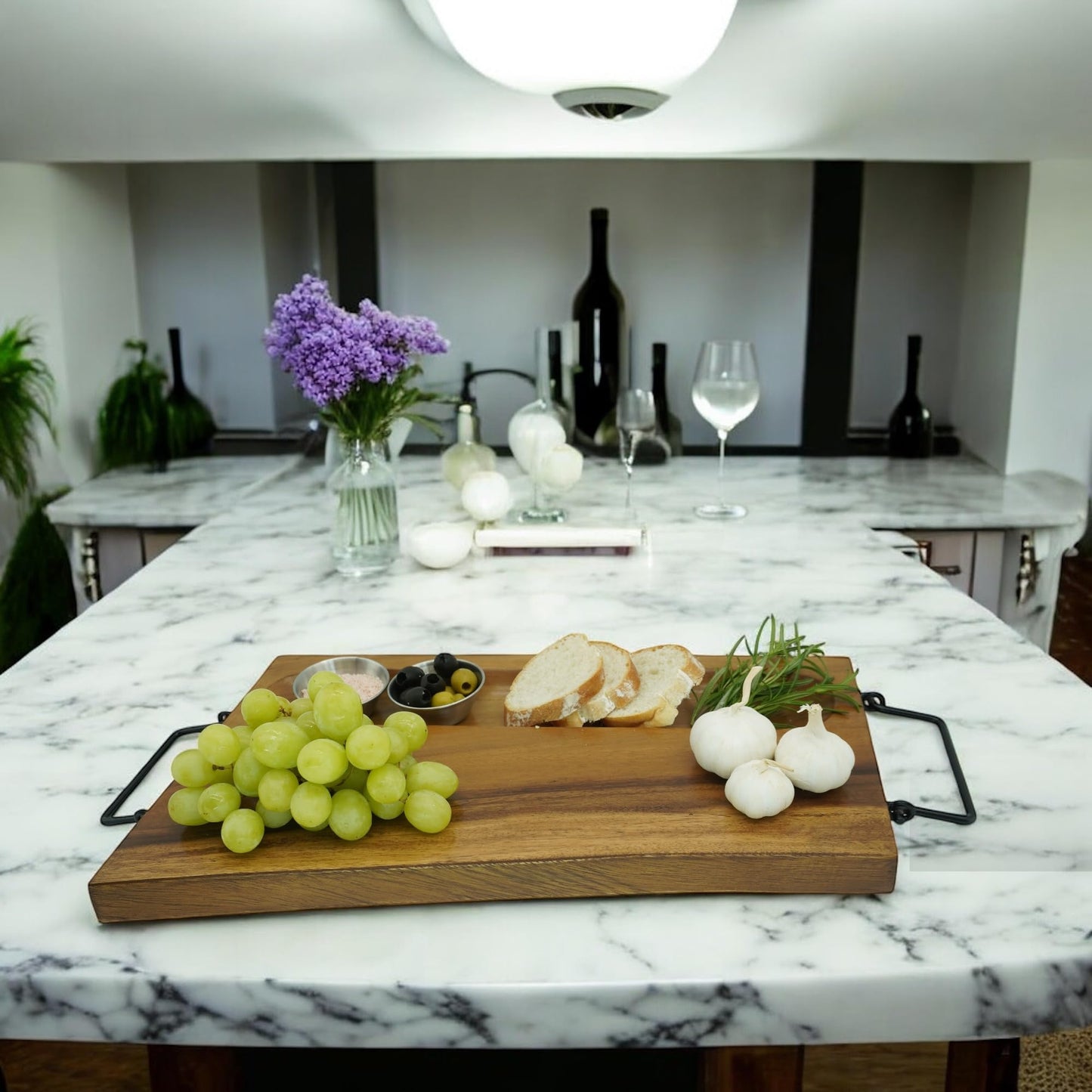 Wood Kitchen Cutting Serving Charcuterie Board with Handle, Handmade, Solid, Joint Free, Double-Sided, Continuous Beautiful Wood Grains