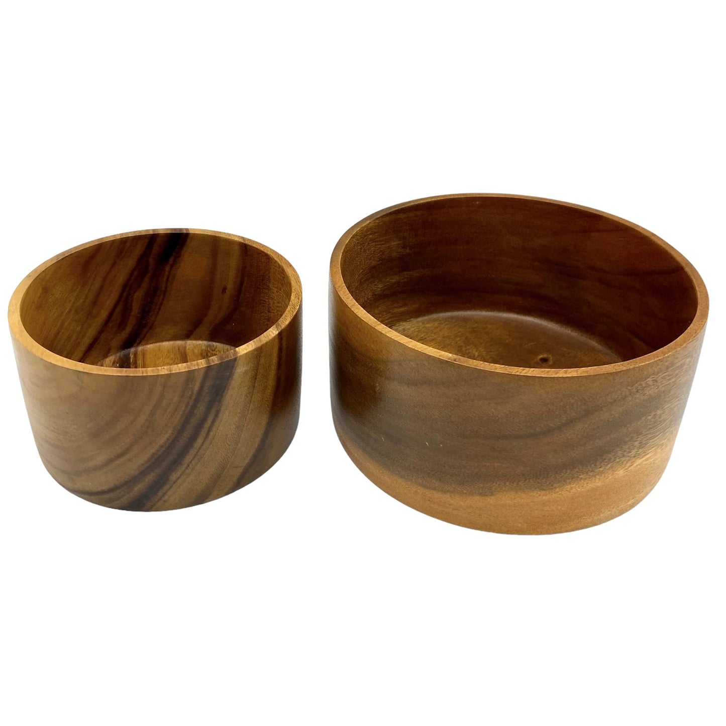 WRIGHTMART Round Wood Serving Bowl Set of 2, Durable Solid Acacia Wooden Bowls for Food, Condiment Storage, Salad, Snack, Nuts, Bread, Popcorn, Cylindrical Hand Turned, Bowl Size: 8" x 4" & 6" x 3.5"