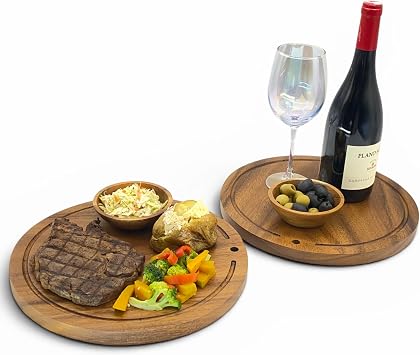 Acacia Wood Round Steak Plates, Set of 2, 12 Inch