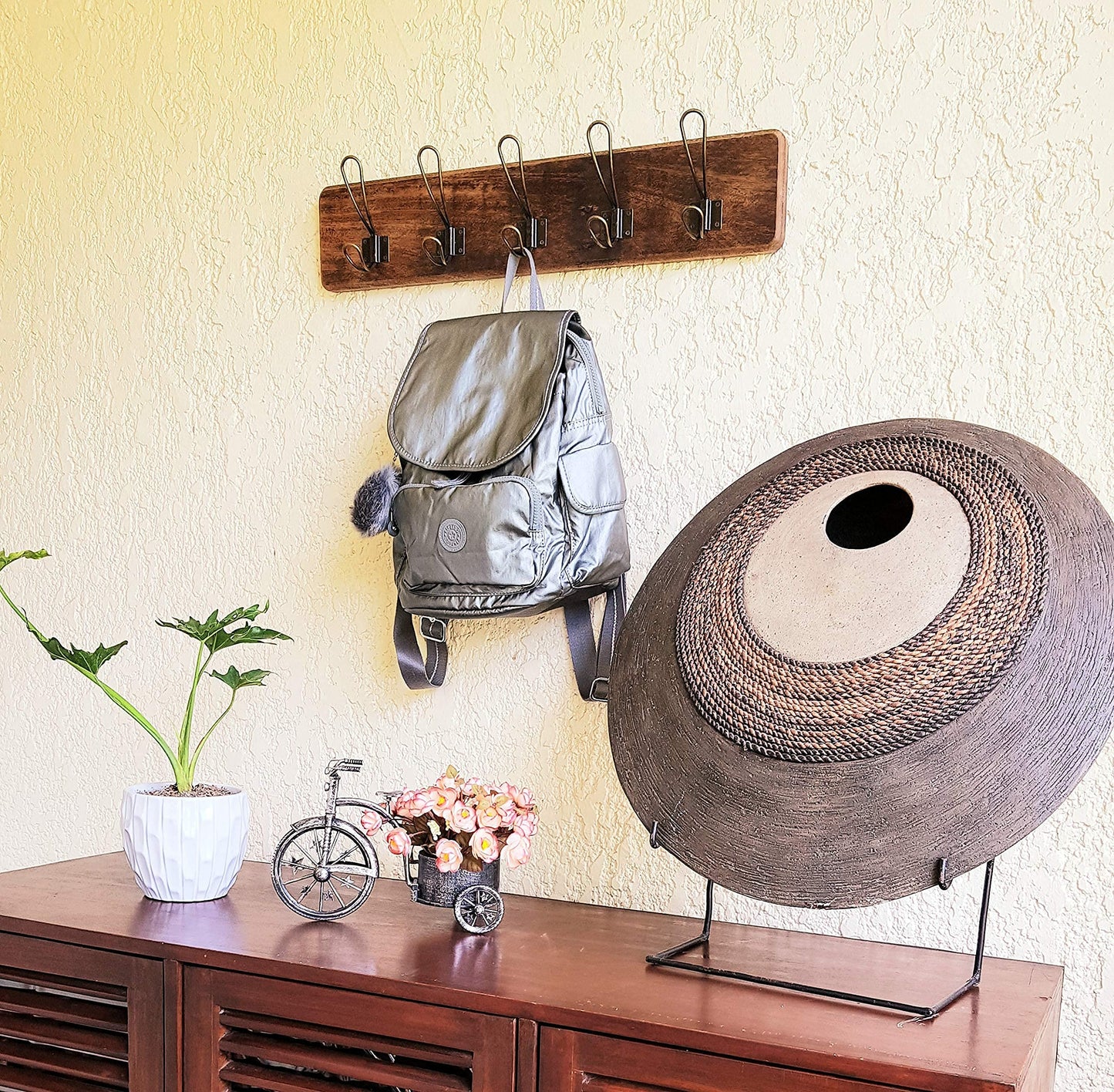 Rustic Farmhouse Wooden Coat Racks – Handcrafted Wall Mounted Hanger Racks with 4–5 Hooks in Reclaimed Wood, Mahogany & Pine, Perfect for Entryway, Hallway, Bedroom, or Bathroom