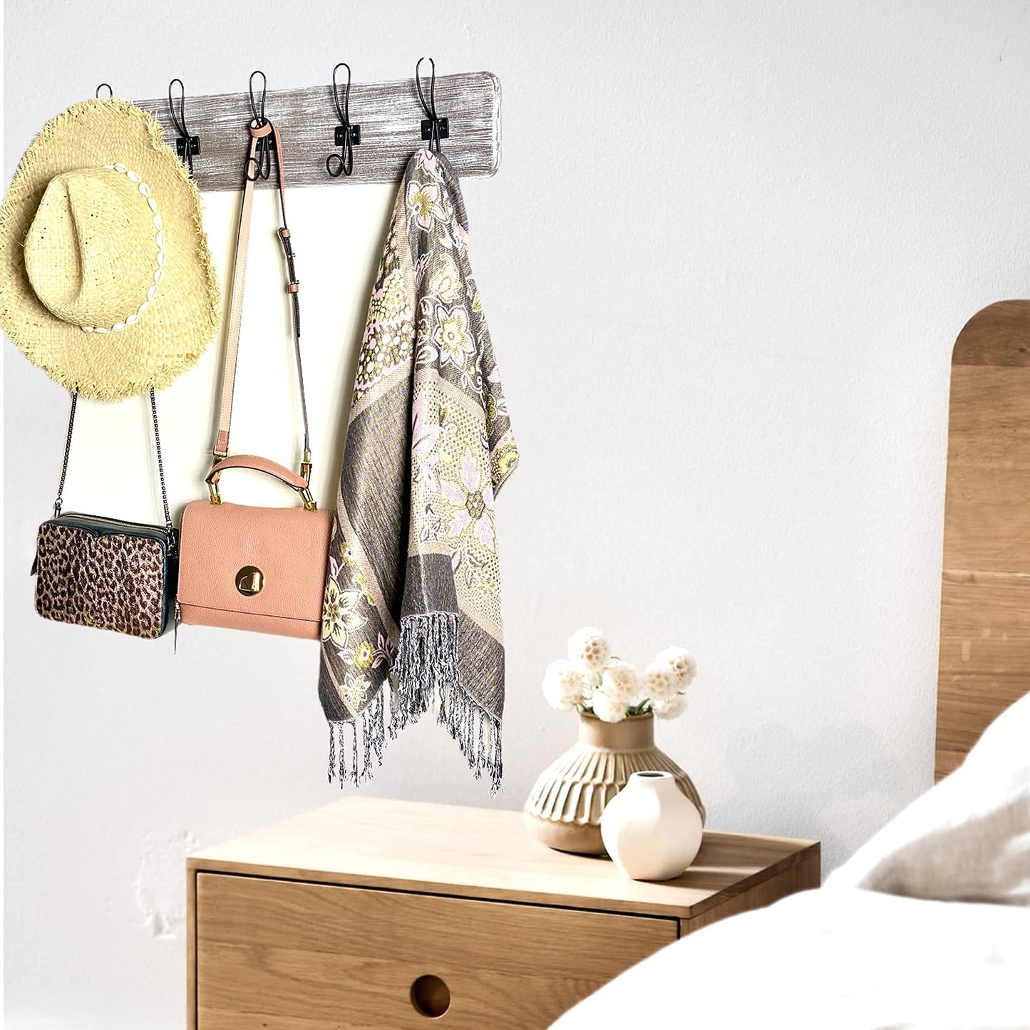 Rustic Farmhouse Wooden Coat Racks – Handcrafted Wall Mounted Hanger Racks with 4–5 Hooks in Reclaimed Wood, Mahogany & Pine, Perfect for Entryway, Hallway, Bedroom, or Bathroom