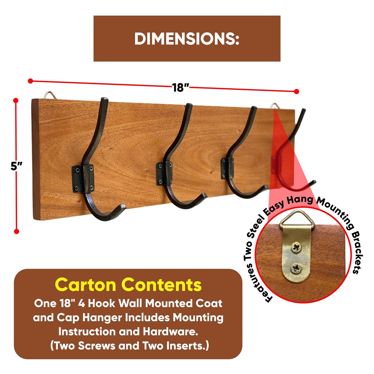 Rustic Farmhouse Wooden Coat Racks – Handcrafted Wall Mounted Hanger Racks with 4–5 Hooks in Reclaimed Wood, Mahogany & Pine, Perfect for Entryway, Hallway, Bedroom, or Bathroom