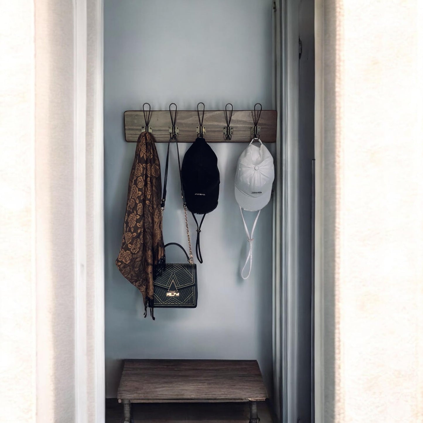 Rustic Farmhouse Wooden Coat Racks – Handcrafted Wall Mounted Hanger Racks with 4–5 Hooks in Reclaimed Wood, Mahogany & Pine, Perfect for Entryway, Hallway, Bedroom, or Bathroom