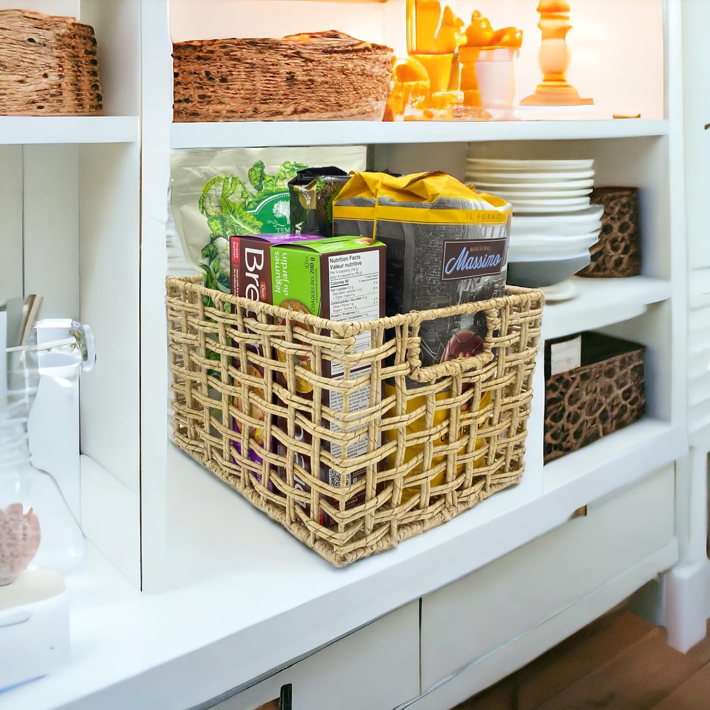 Wrightmart Storage Baskets, Natural Handwoven Seagrass Set of 3, Decorative Home Organizer for Shelves, Pantry, Living Room, Bedroom, Office (Natural Abaca Weave)