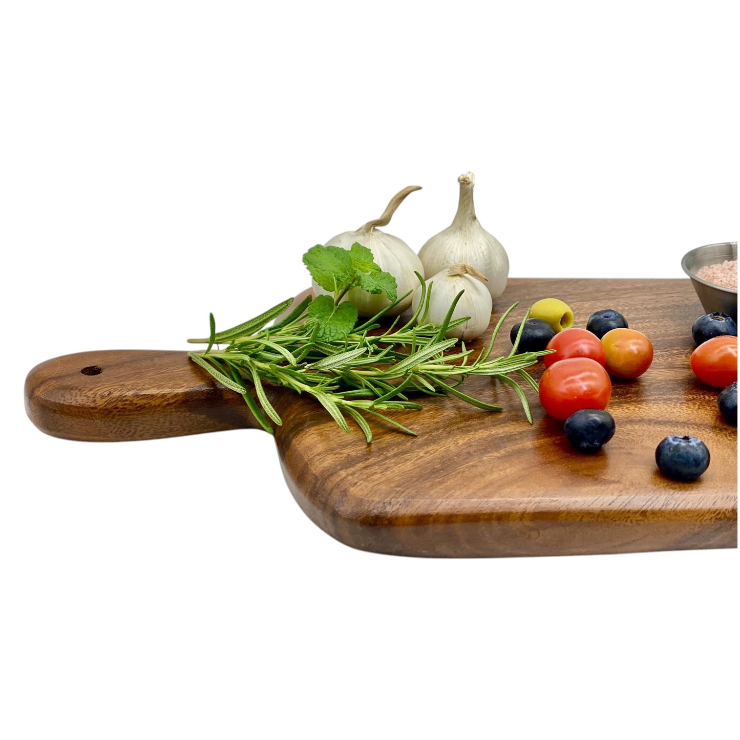 Wood Kitchen Cutting Serving Charcuterie Board with Handle, Handmade, Solid, Joint Free, Double-Sided, Continuous Beautiful Wood Grains