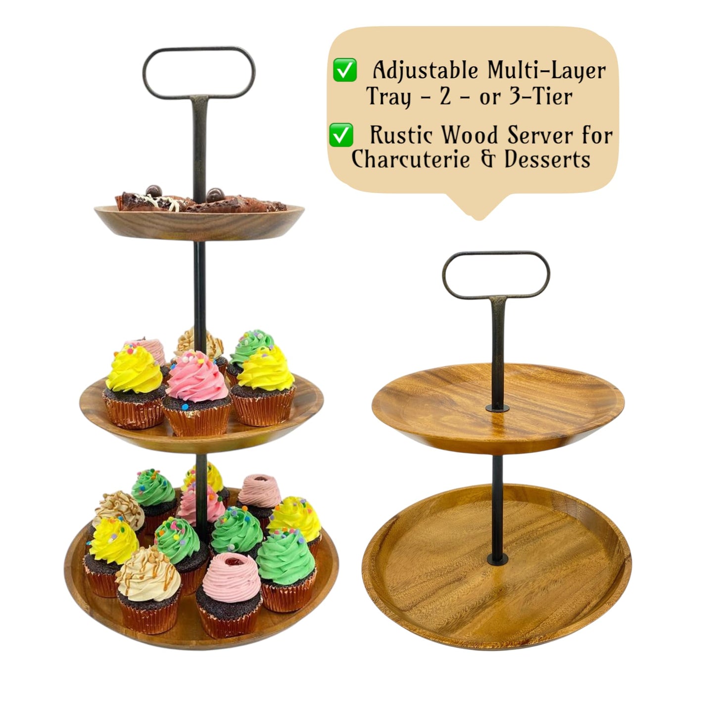 Wrightmart Acacia Wood Cheese Tray and Serving Board with Handles – Large Round Charcuterie Circle Board, Hardwood Platter for Entertaining and Serving, 14" Diameter