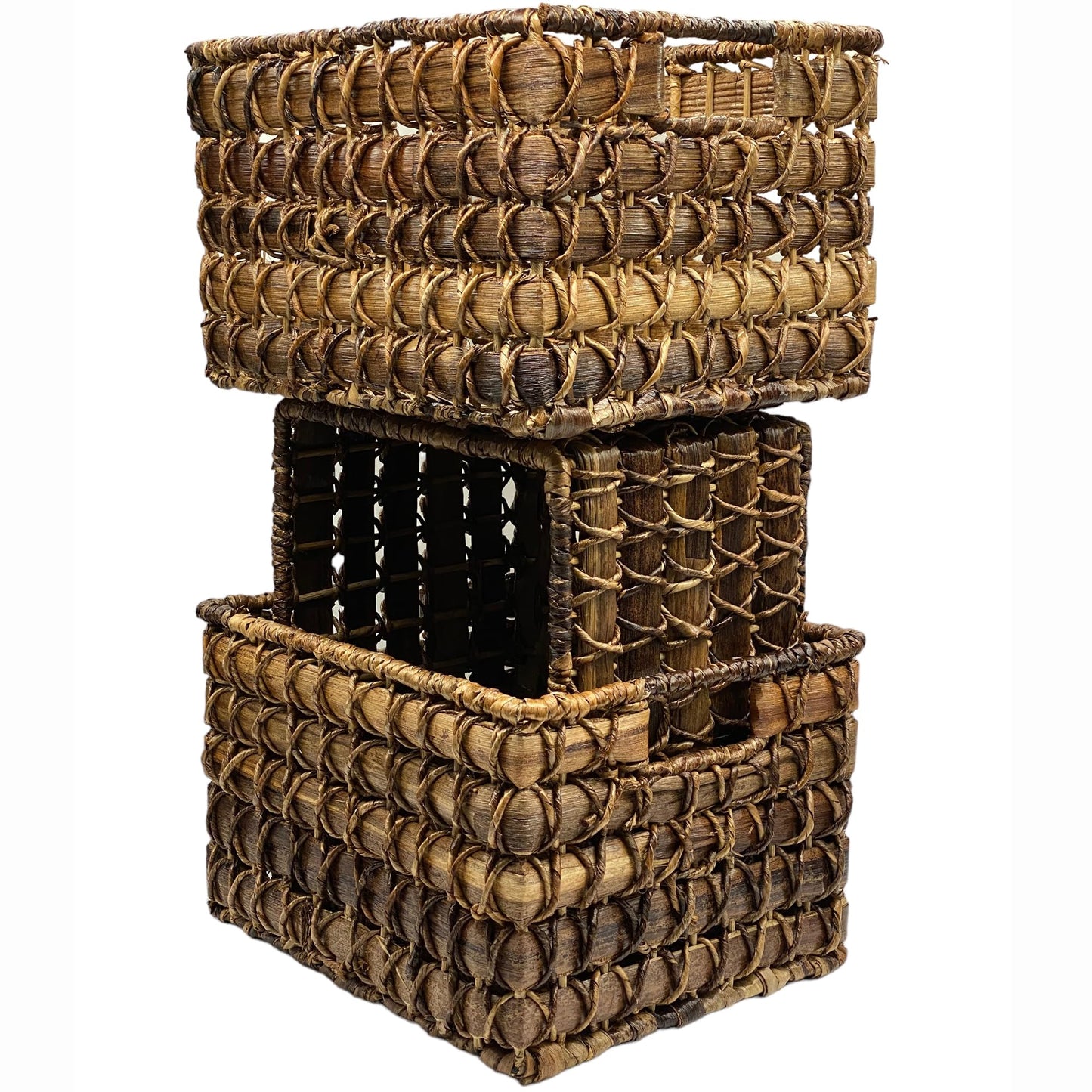 Wrightmart Storage Baskets, Natural Handwoven Seagrass Set of 3, Decorative Home Organizer for Shelves, Pantry, Living Room, Bedroom, Office (Natural Abaca Weave)