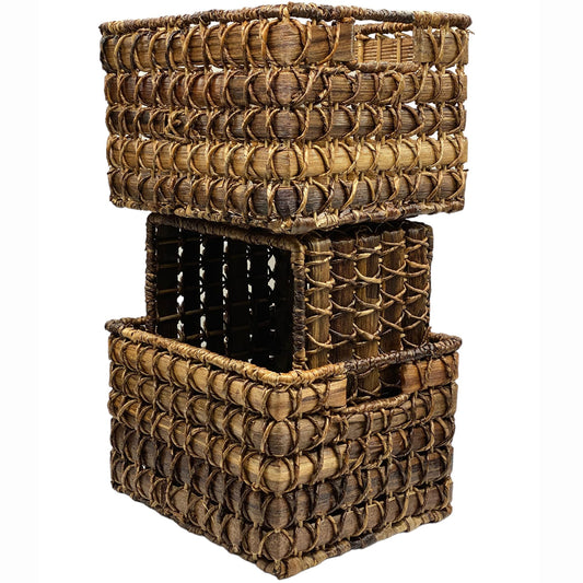 Wrightmart Storage Baskets, Natural Handwoven Seagrass Set of 3 – Natural Finish, Decorative Home Organizer for Shelves, Pantry, Living Room, Bedroom, Office