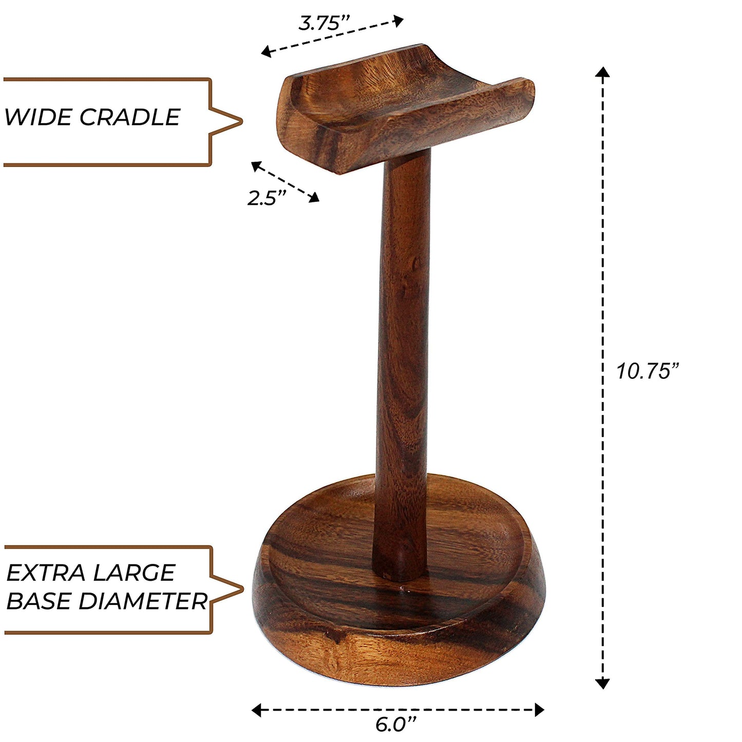 WRIGHTMART Wooden Headphone Stand for Over-Ear Headphones, Cell Phone, iPad, iPhone, Compatible with Bose, Beats, Sony, Sennheiser, Made from Beautiful Acacia Wood