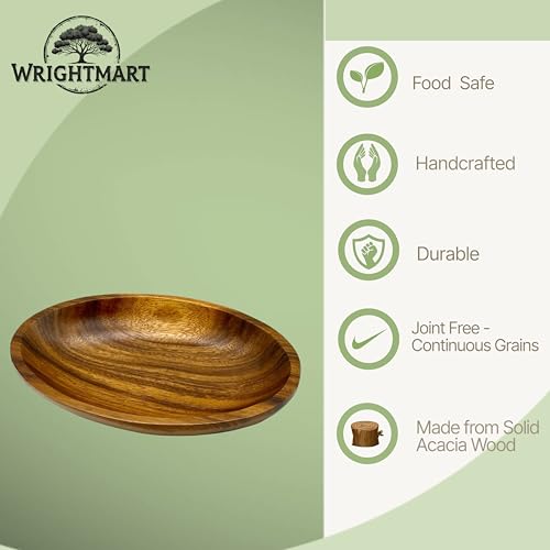 Small Oval Acacia Bowls – Serving Dish for Salad, Fruit, Bread, Dough Rising, Jewelry & Coin Catchall (10.75" x 7" x 1.5")