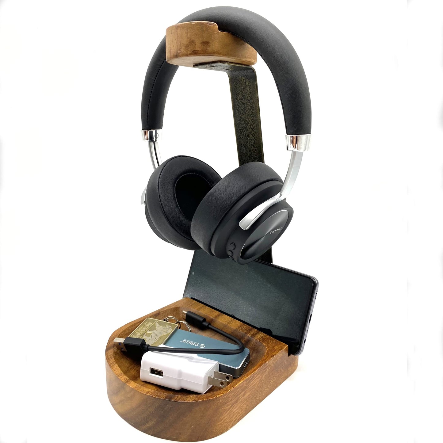 WRIGHTMART Wooden Headphone Stand for Over-Ear Headphones, Cell Phone, iPad, iPhone, Compatible with Bose, Beats, Sony, Sennheiser, Made from Beautiful Acacia Wood