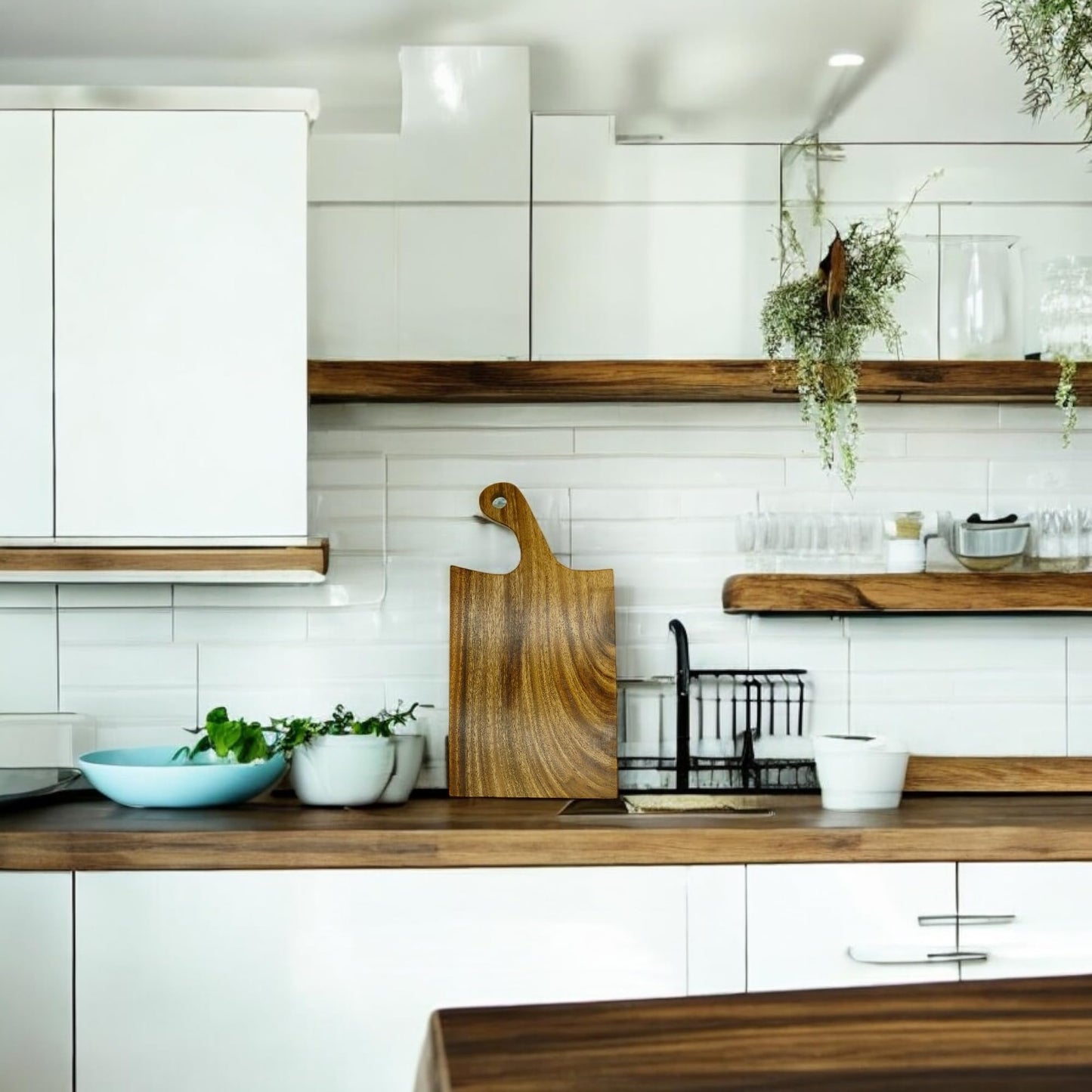 Wood Kitchen Cutting Serving Charcuterie Board with Handle, Handmade, Solid, Joint Free, Double-Sided, Continuous Beautiful Wood Grains